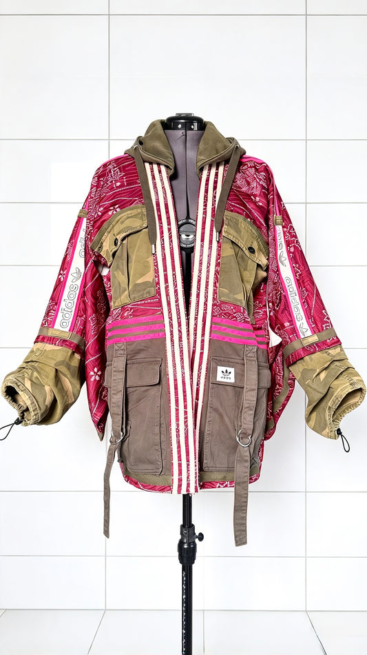Burgundy Kimono Adidas logo - khaki hooded