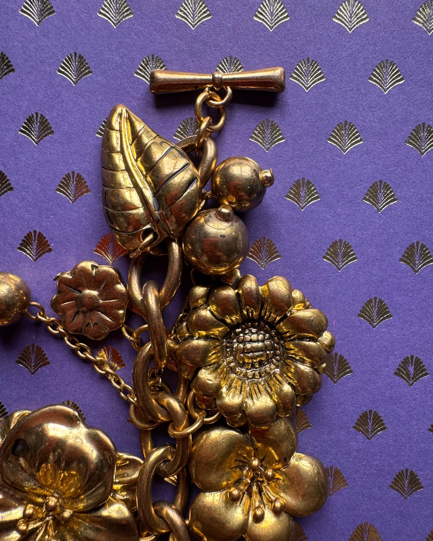 Gold-Tone Chunky Flower,ladybird & Bee Charm Bracelet