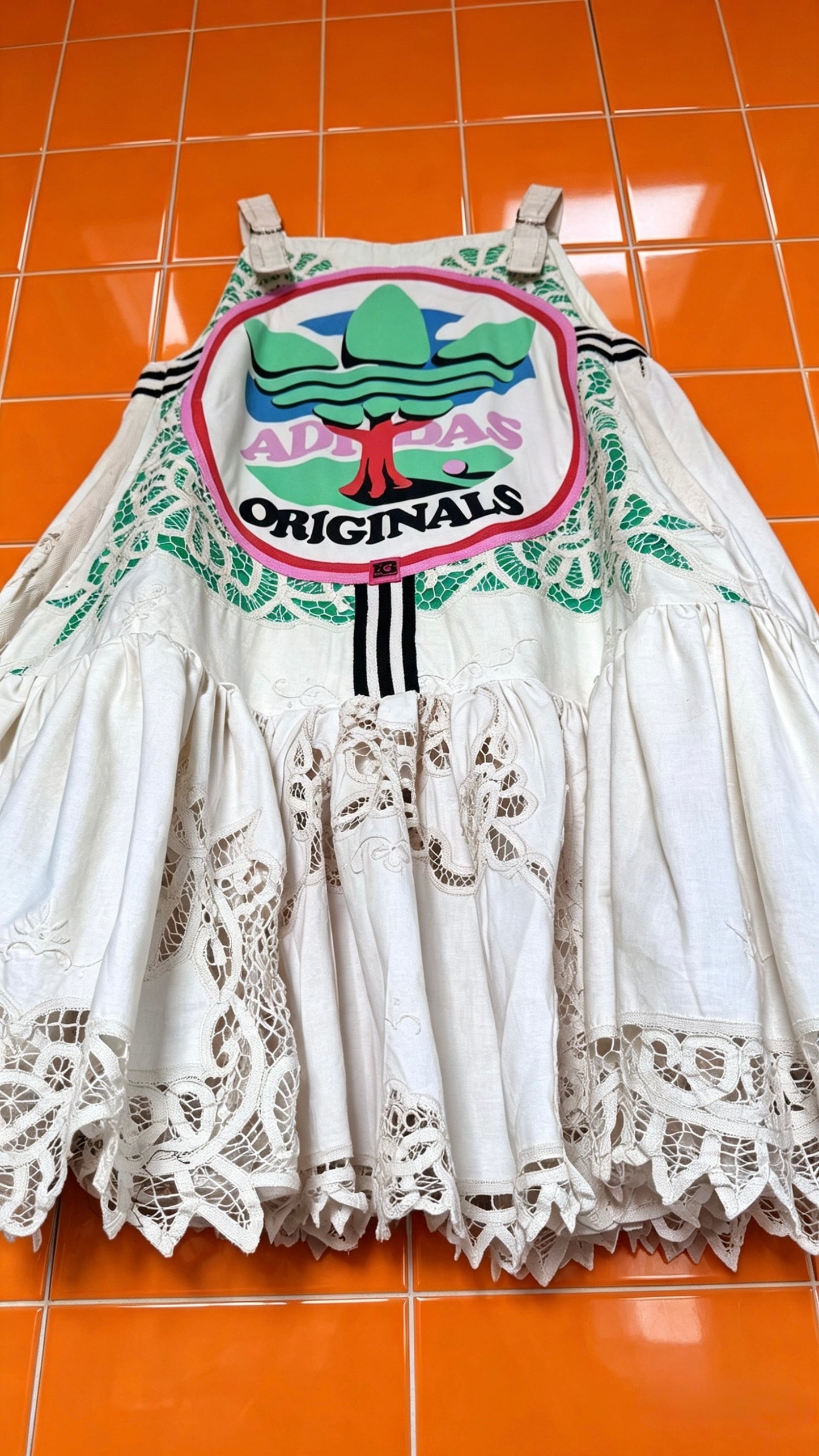 Handmade Vintage Tablecloth Swing Dress | Adjustable Straps | Pockets | Size 12 / Medium