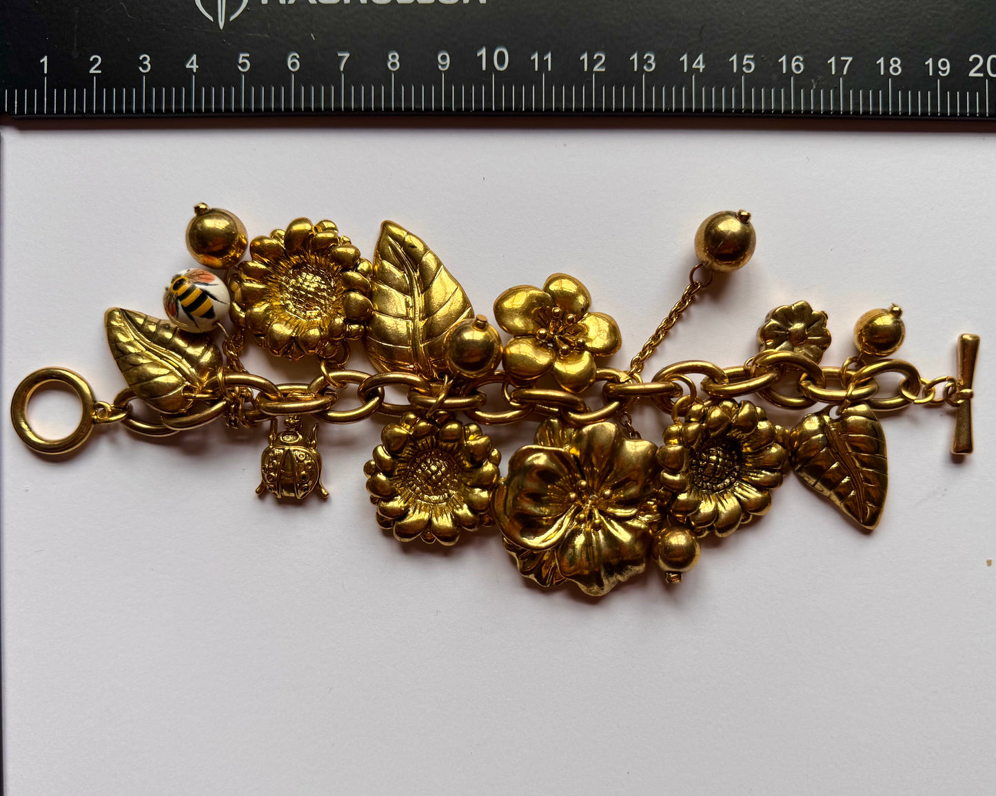 Gold-Tone Chunky Flower,ladybird & Bee Charm Bracelet