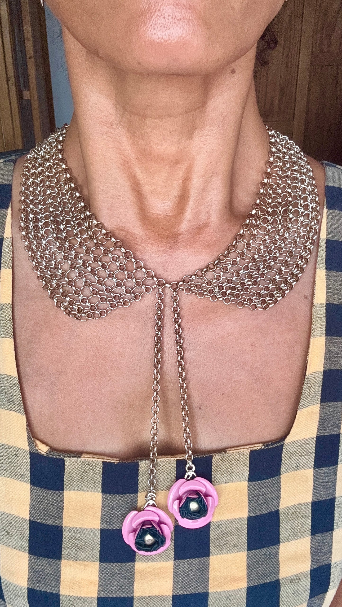Chain mail collar and leather dickie bow
