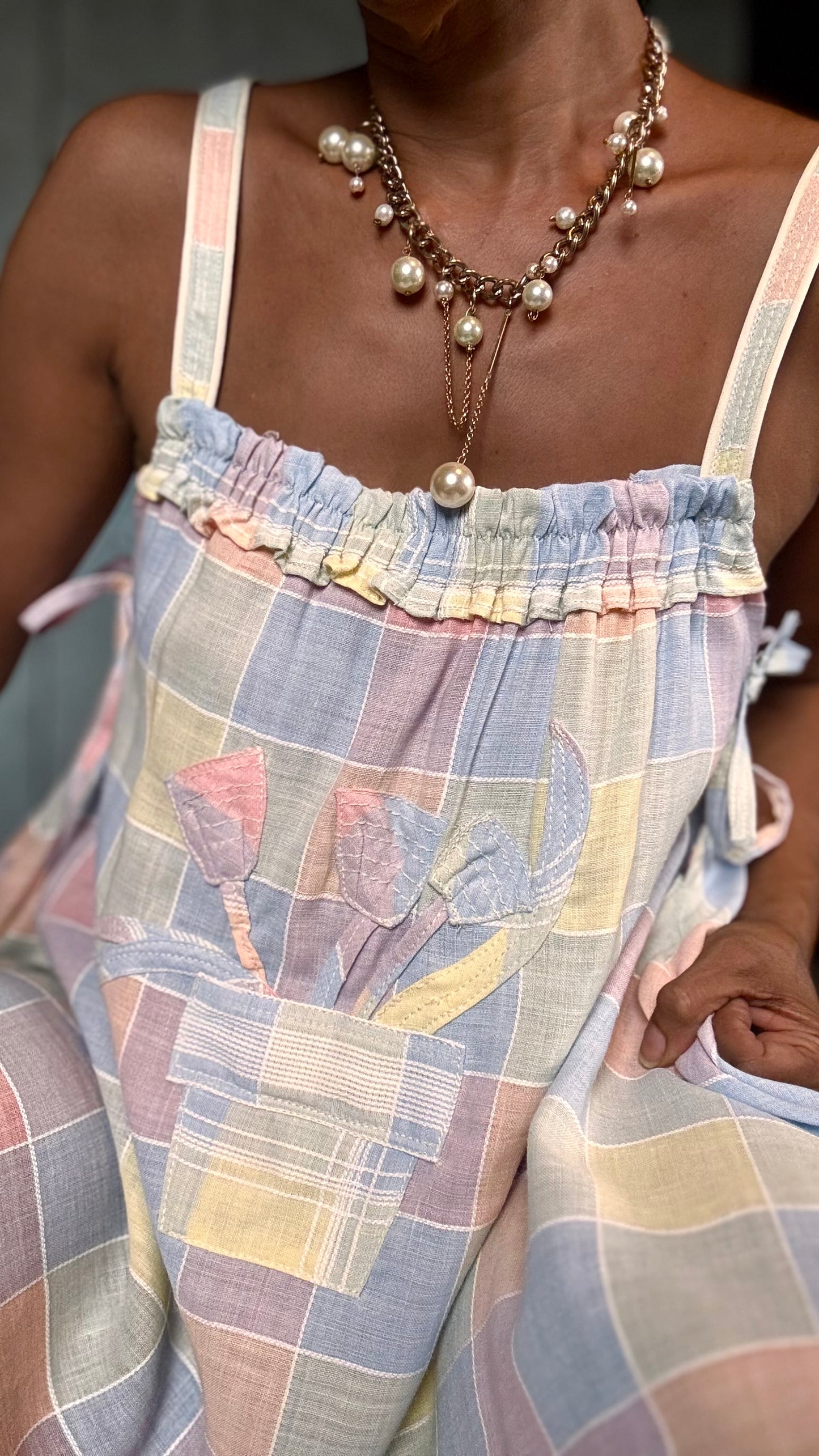 checked pastel hanky hem linen summer dress