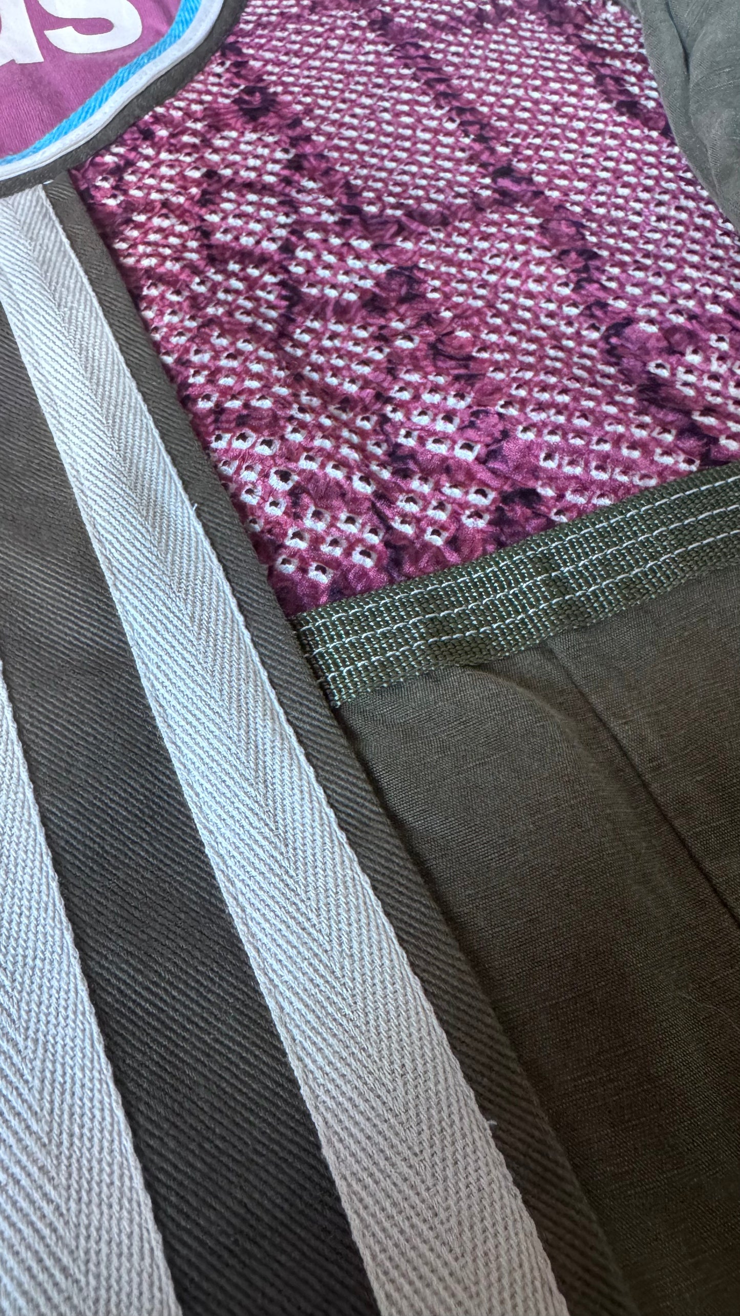 Dusky Pink Kimono with Olive green cargo pocket and blue stripeDusky Pink Textured Silk Kimono Cargo Jacket | Reworked Designer-Inspired Statement Piece