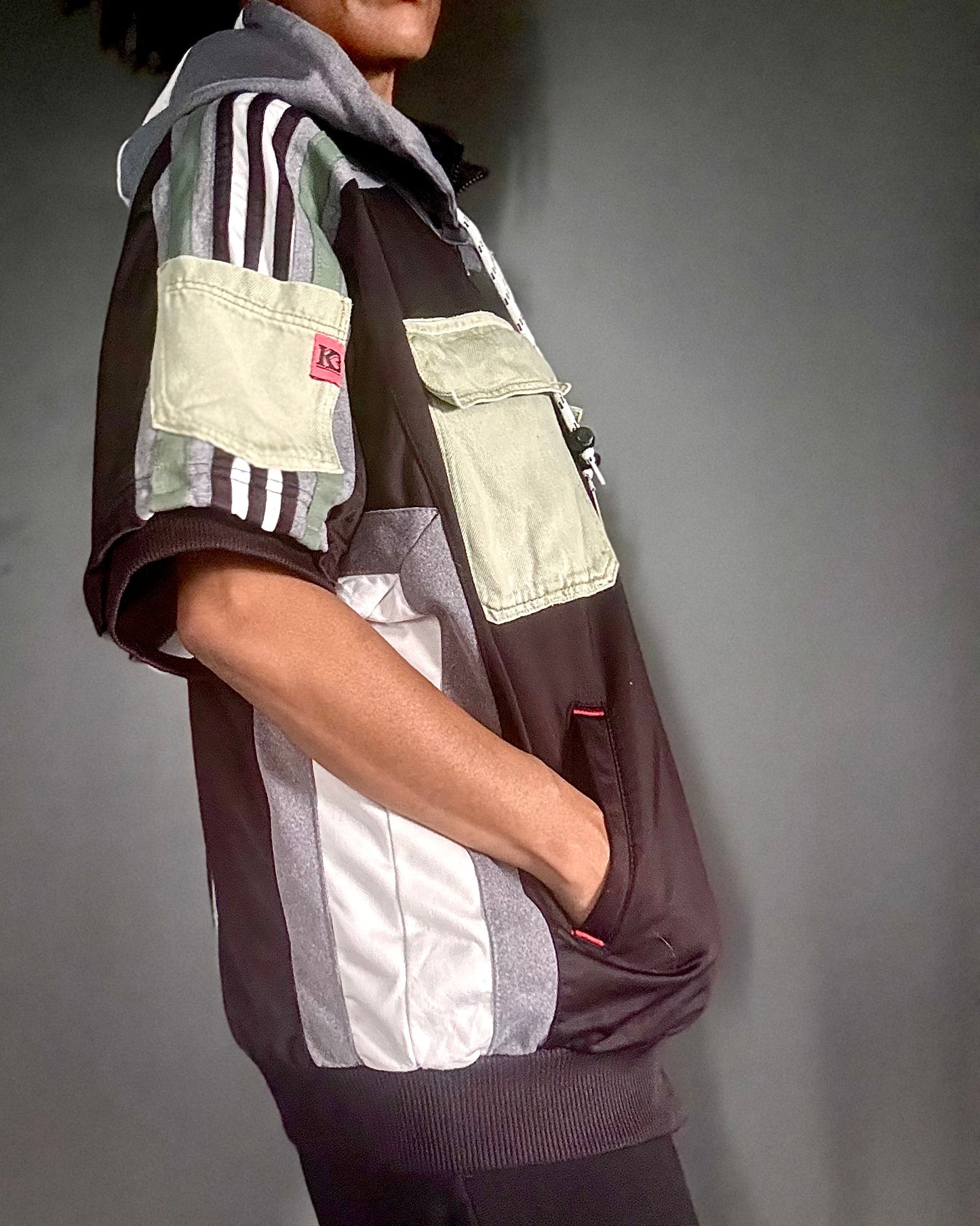 Adidas hoodie with corded Labubu on the reverse-short sleeve-detachable hood