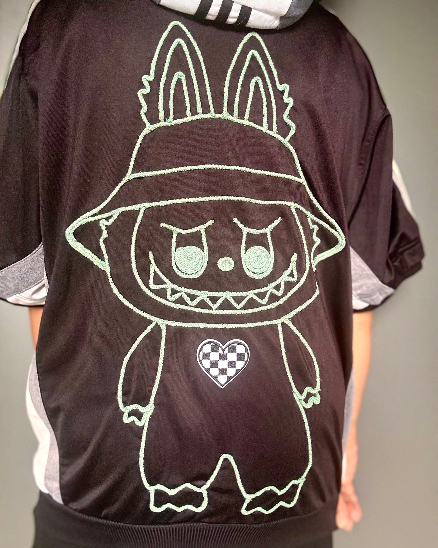 Adidas hoodie with corded Labubu on the reverse-short sleeve-detachable hood