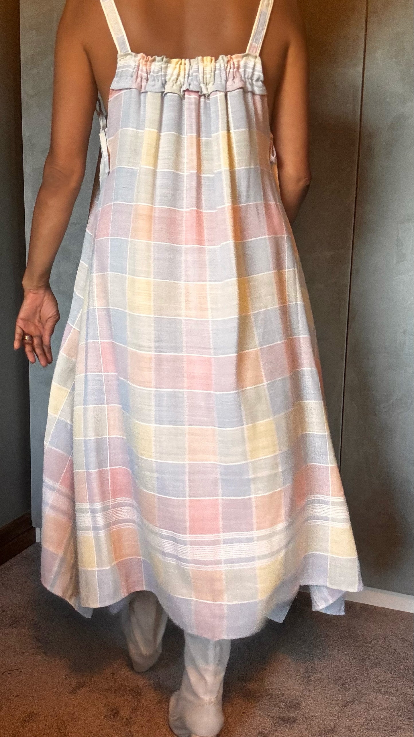 checked pastel hanky hem linen summer dress