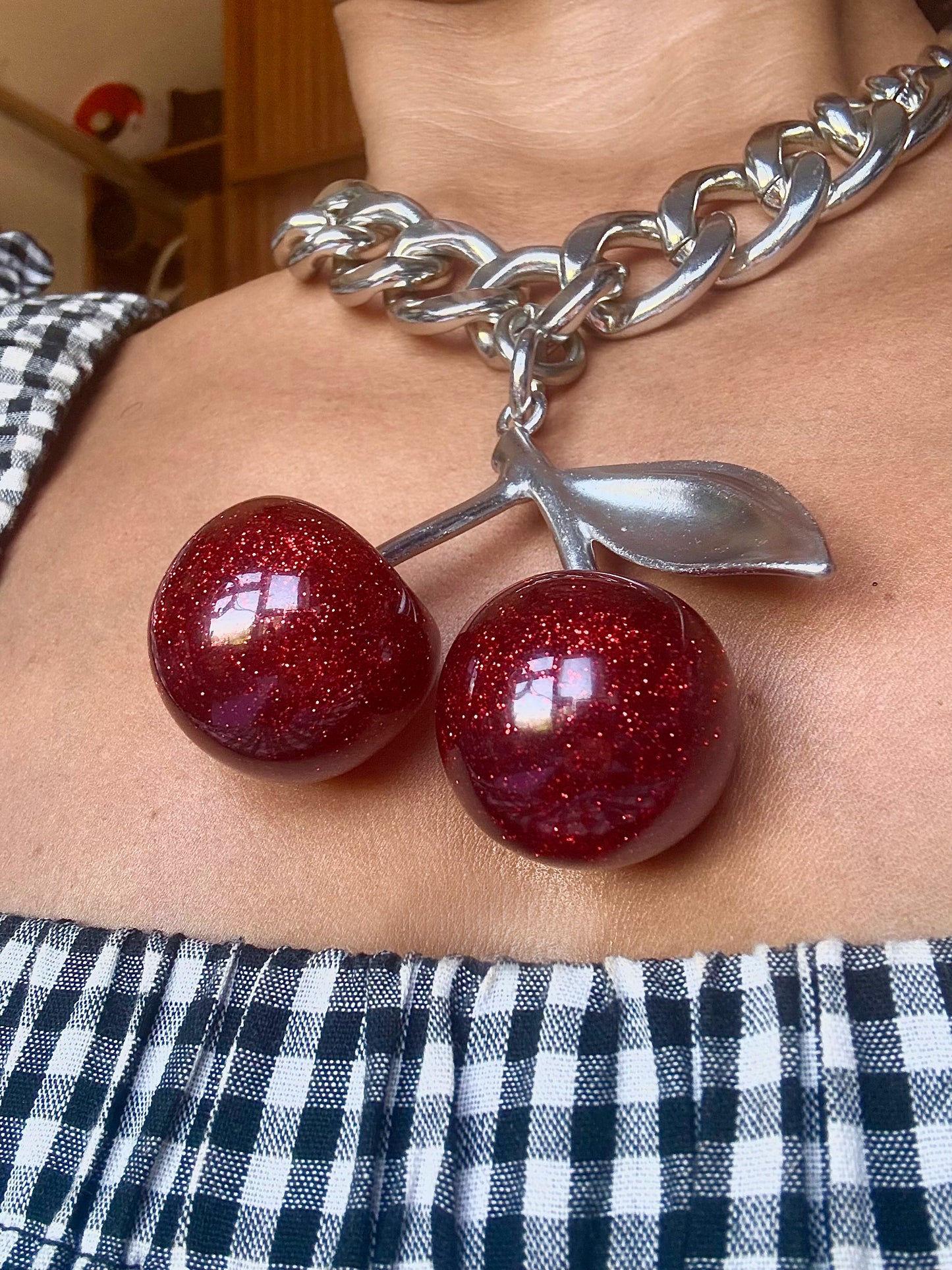 Chunky cherry charm necklace