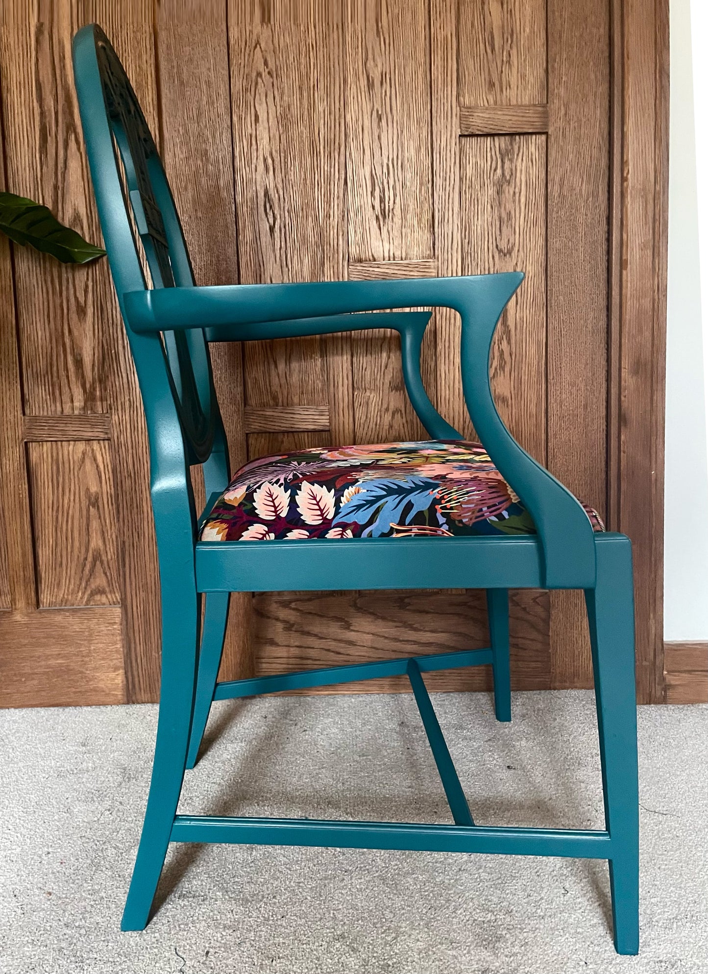 Vintage repro Hepplewhite chair covered in Studio Coverdale velvet