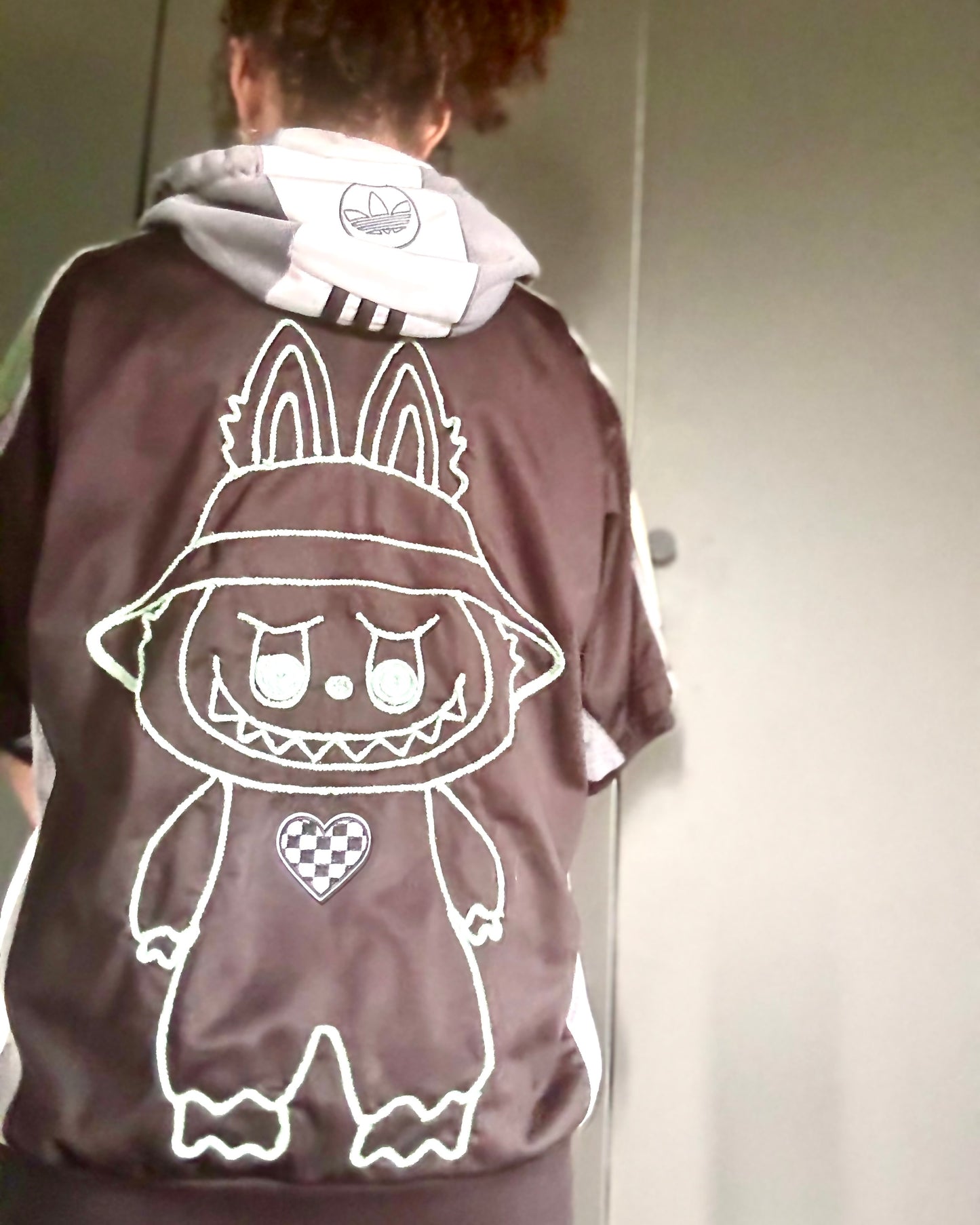 Adidas hoodie with corded Labubu on the reverse-short sleeve-detachable hood