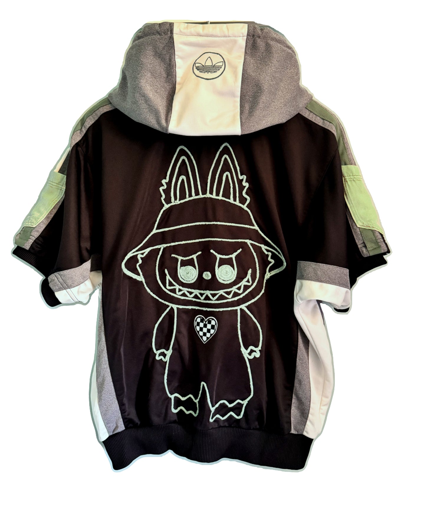 Adidas hoodie with corded Labubu on the reverse-short sleeve-detachable hood