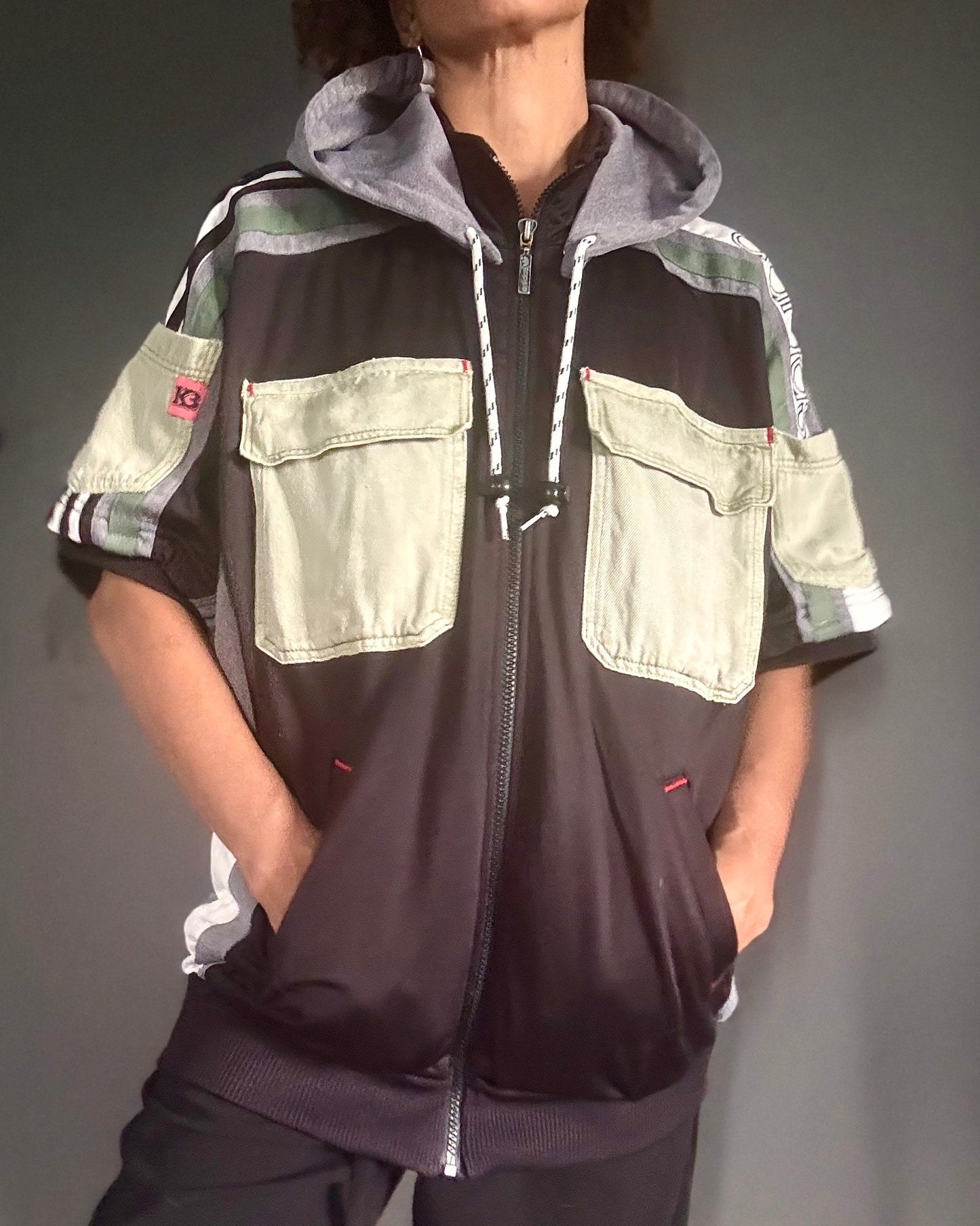Adidas hoodie with corded Labubu on the reverse-short sleeve-detachable hood