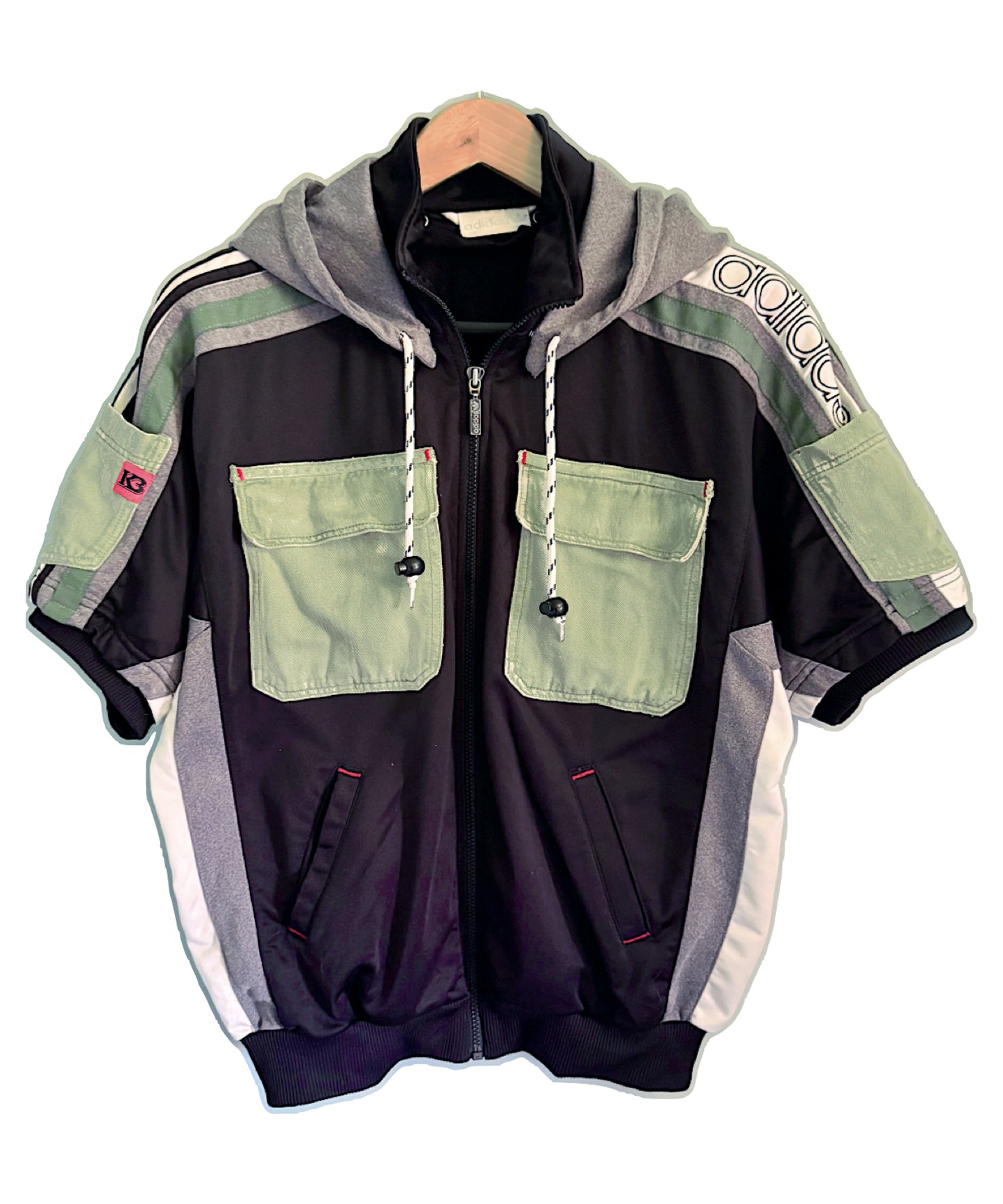 Adidas hoodie with corded Labubu on the reverse-short sleeve-detachable hood