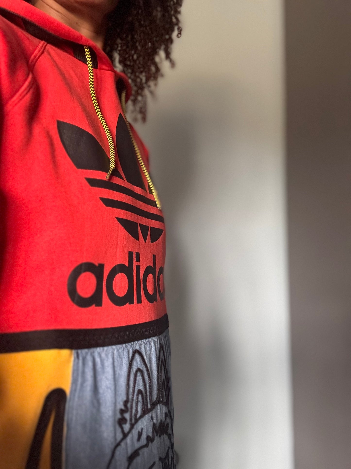 Labubu hoodie with embroidered Labubu, Adidas hybrid.