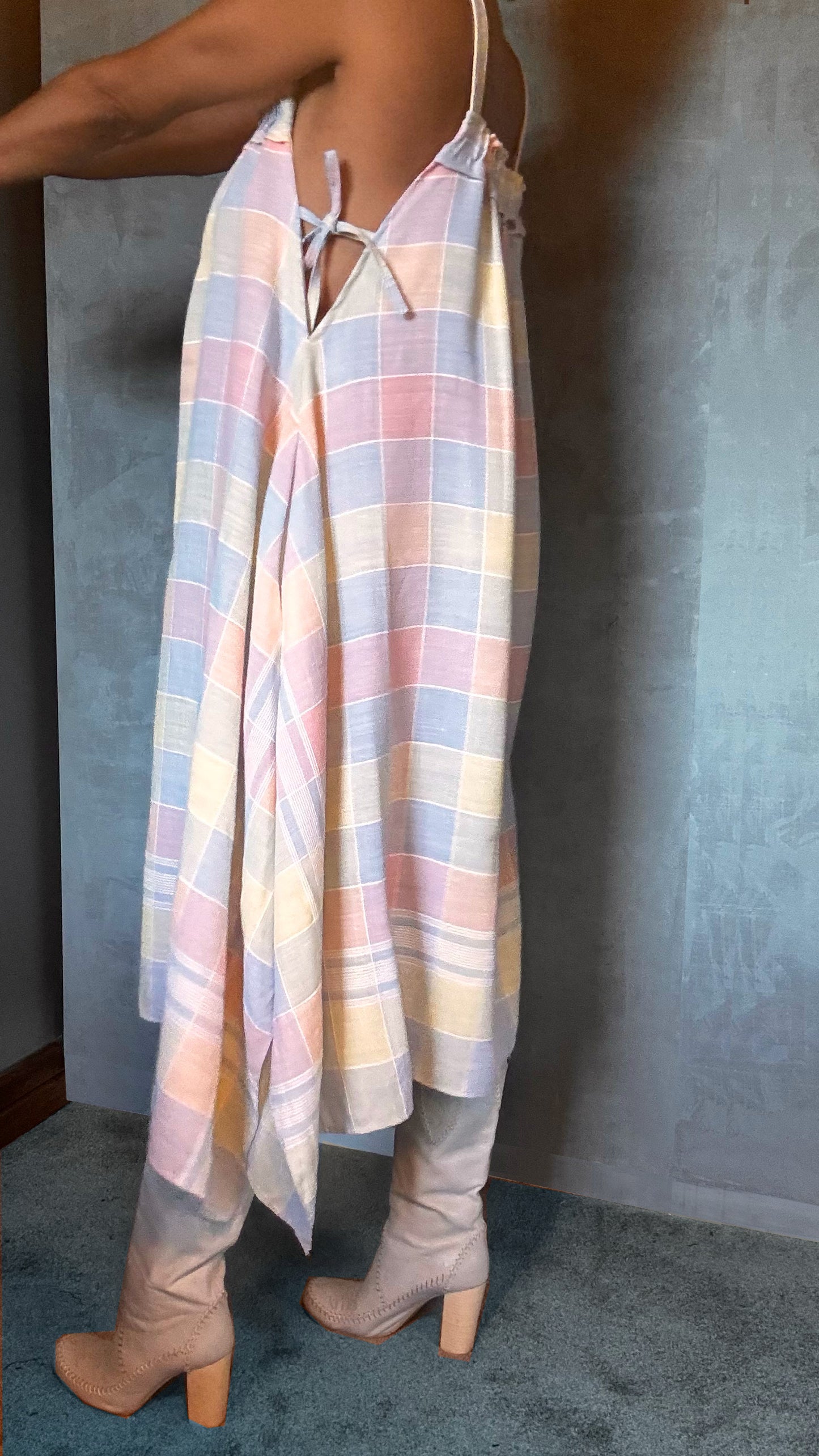checked pastel hanky hem linen summer dress