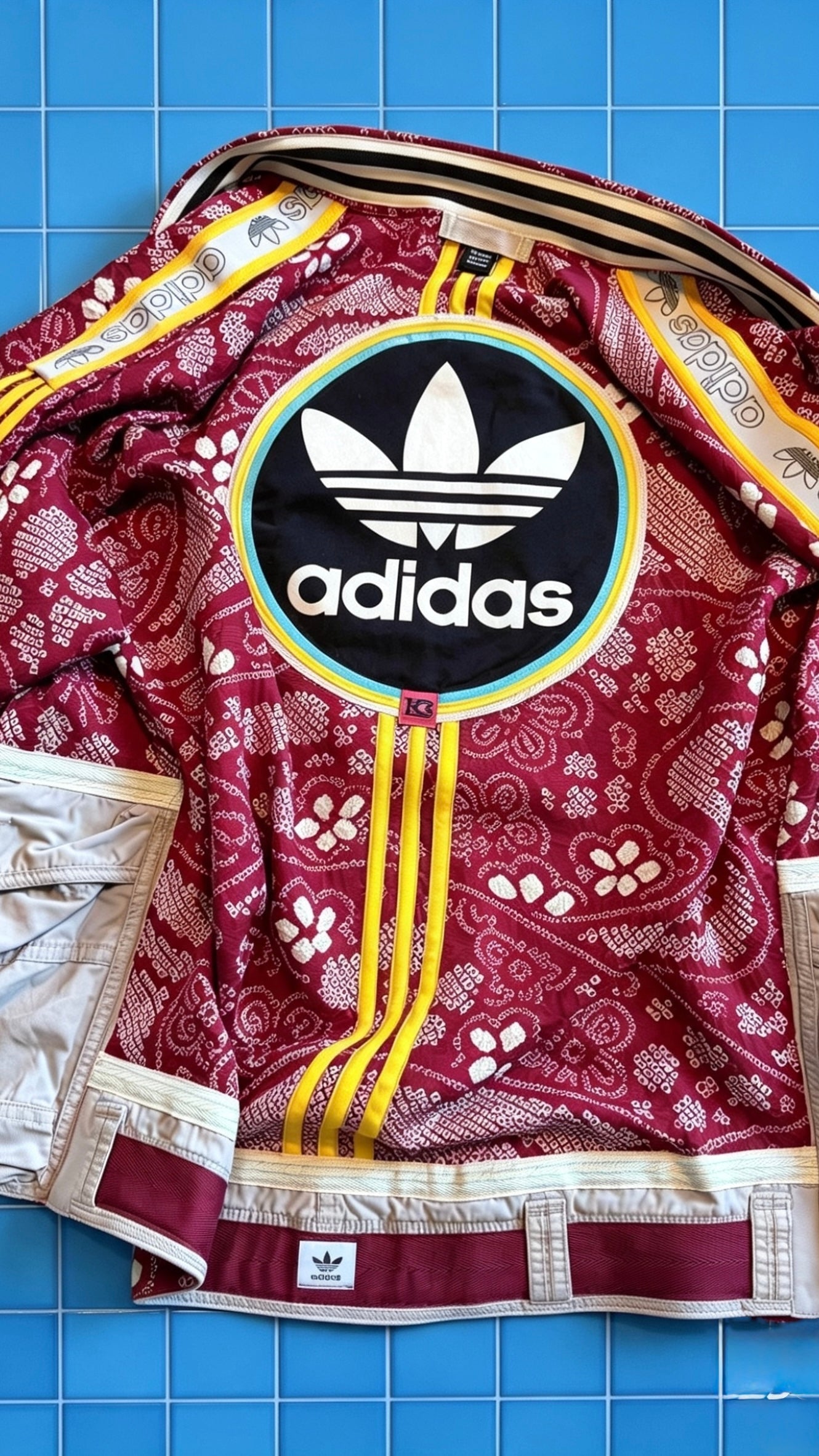 Adidas Reworked Red Silk Patterned Kimono
