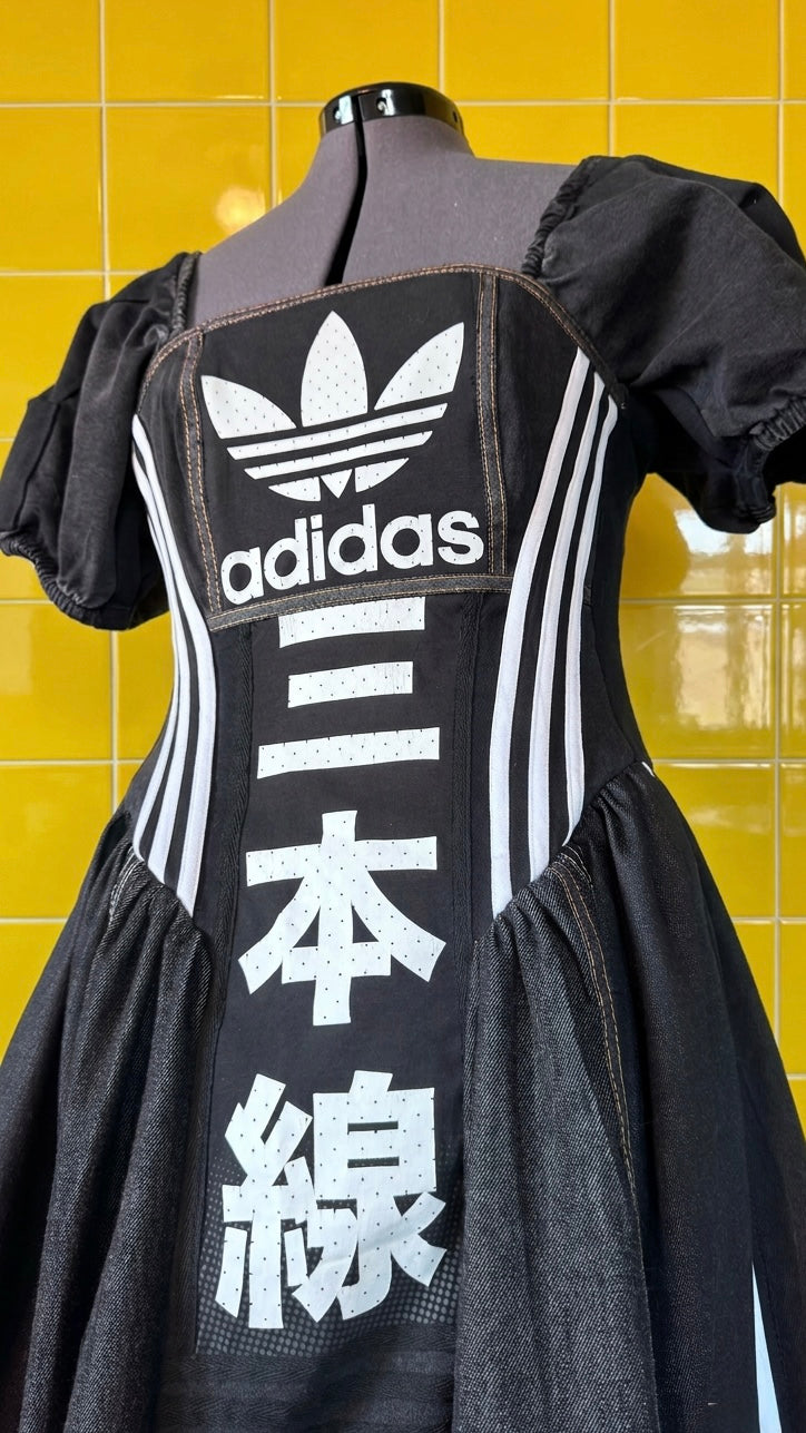 Adidas Reworked Corset Maxi Dress | Monochrome Sports Luxe Statement Dress | Upcycled One-Off Piece