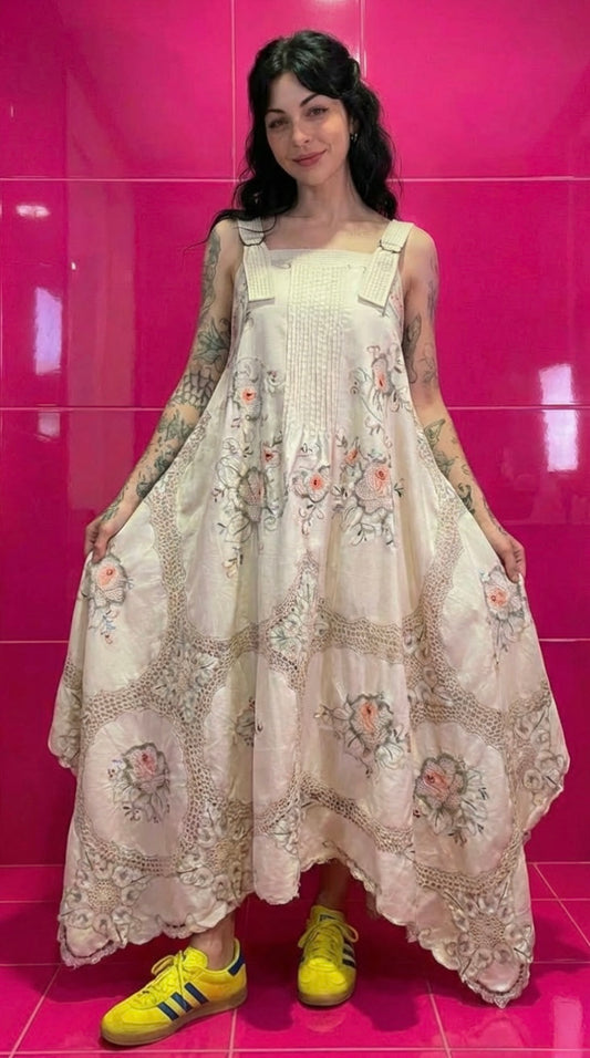 Vintage Lace Cutwork Dress | Reworked Tablecloth Dress | Sustainable One of a Kind | Boho Summer Dress