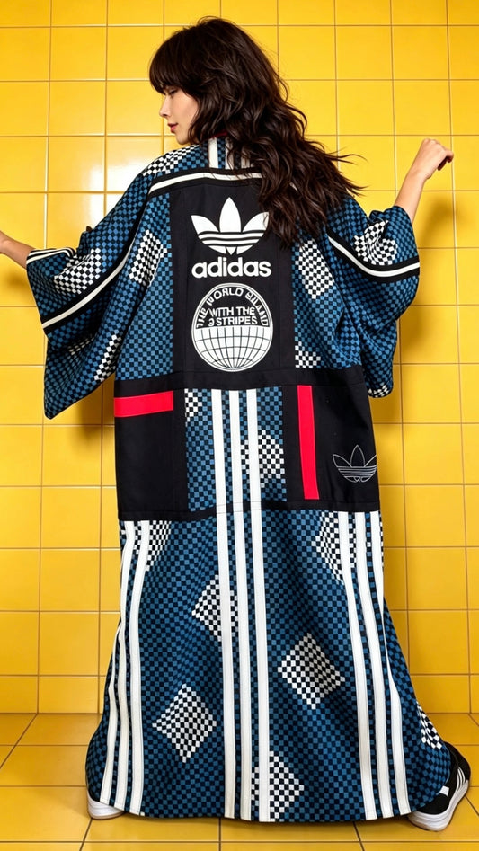 Adidas Reworked Longline Check Kimono-cotton