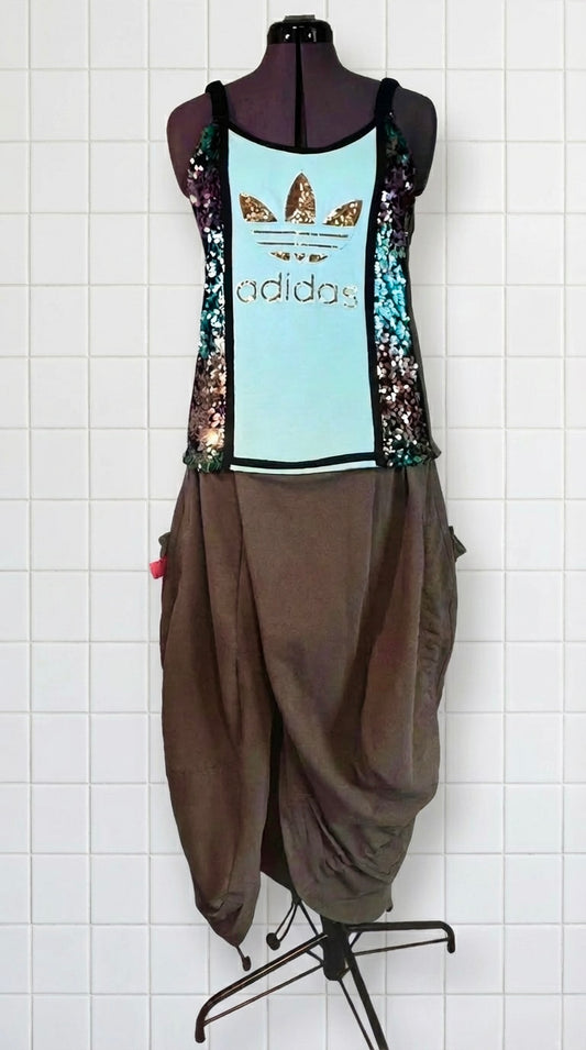 Adidas Reworked Sequin &amp; Jersey Dress | Adjustable Length | Statement Sustainable Fashion