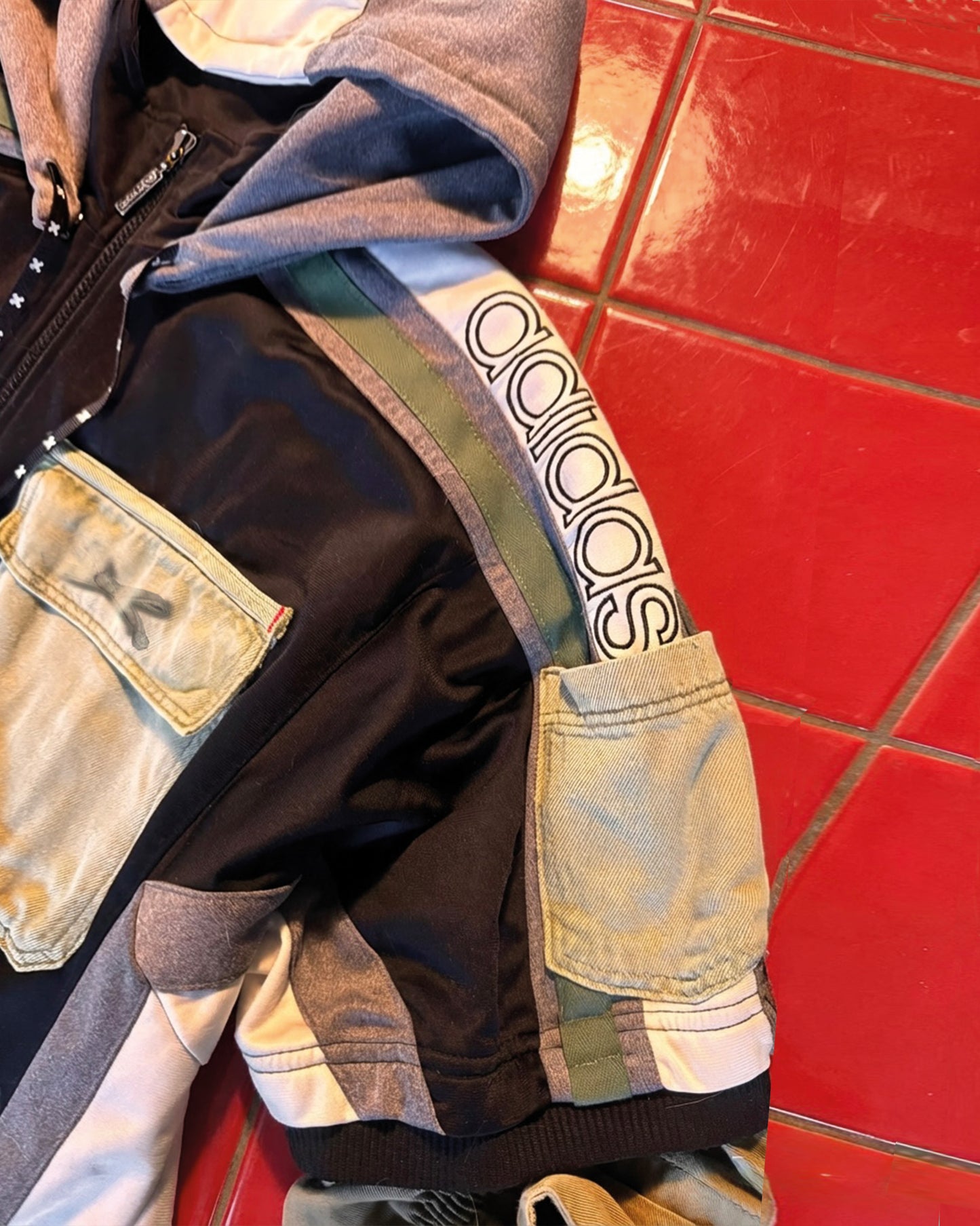Reimagined Adidas Hoodie | One of a Kind Reworked Sportswear | Denim Back Hoodie with Detachable Hood | Sustainable Upcycled Clothing ONE SIZE