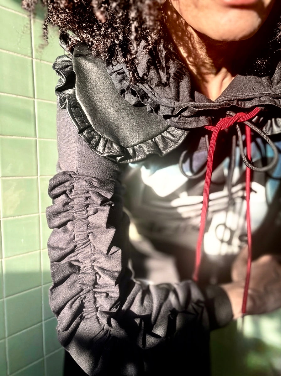Adidas Hooded dress- reworked with detachable leather collar