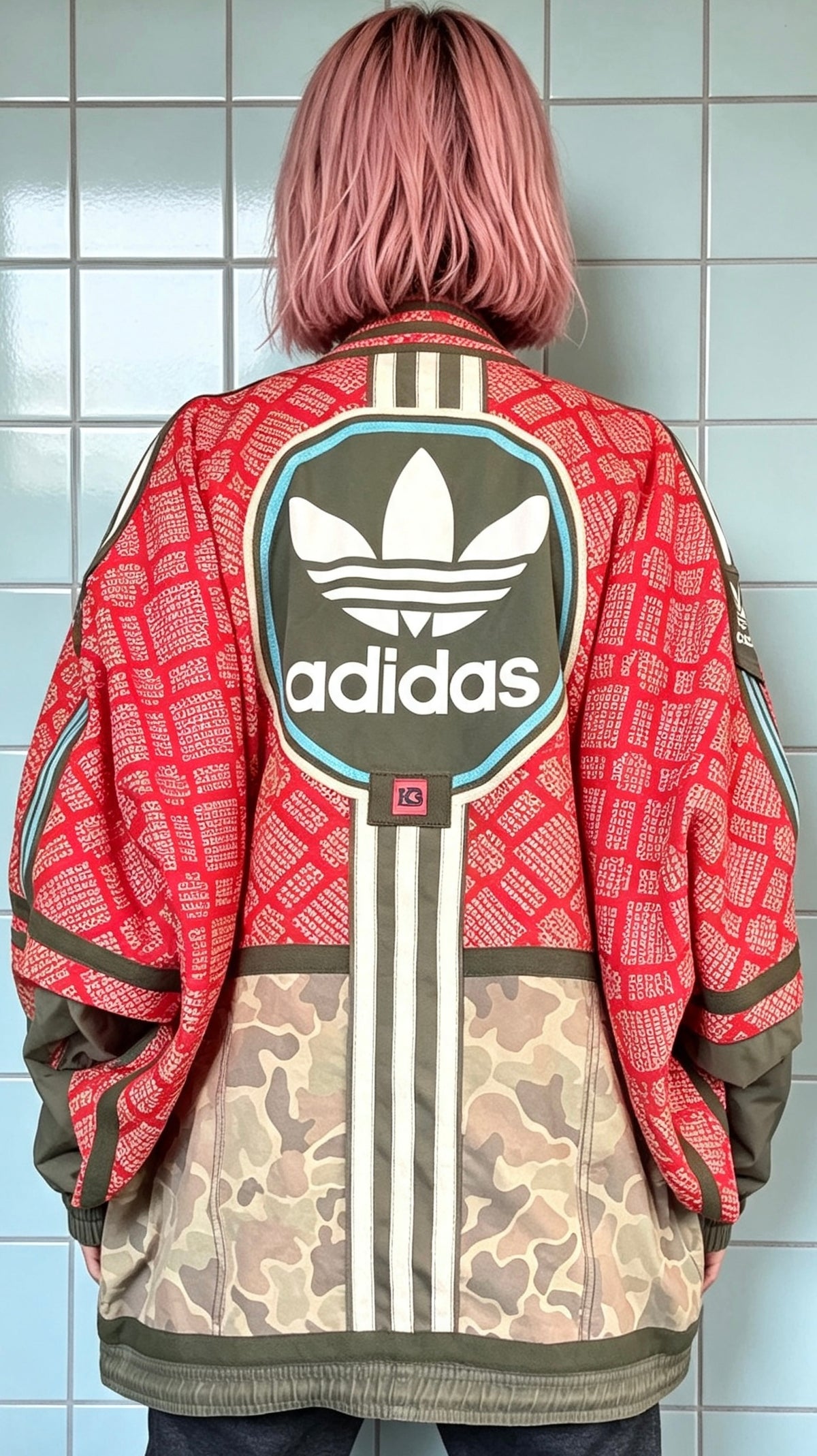 Red Haori kimono with camo utility detailing