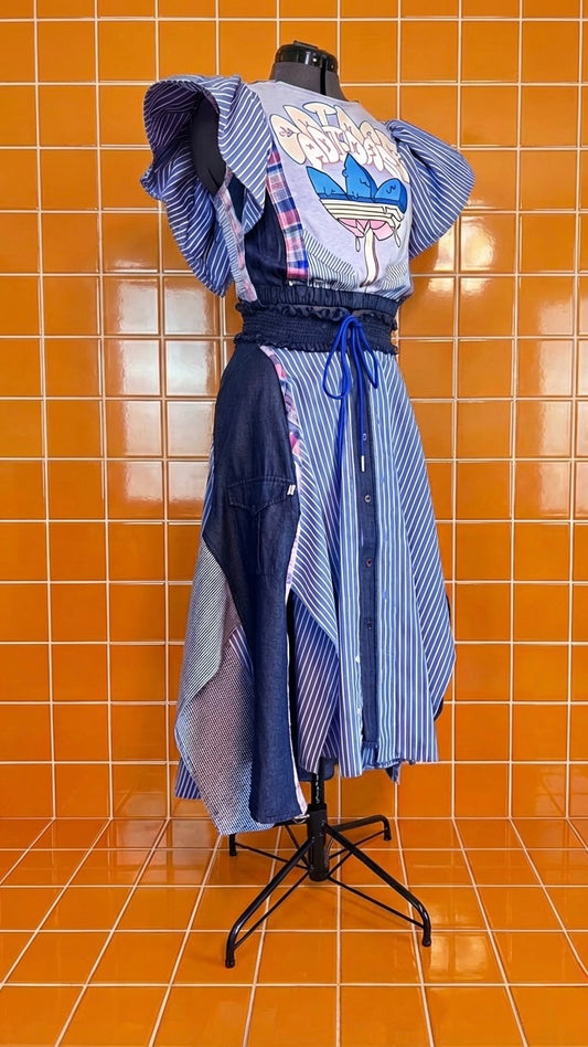 Reworked Adidas Co-Ord Set — Upcycled Streetwear Outfit, Tie Back Top & Patchwork Skirt, Festival Summer Two Piece