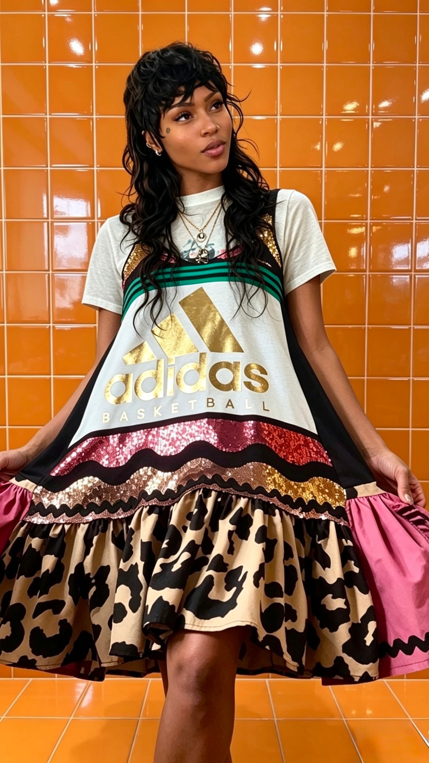 Adidas Reworked Sequin Leopard Trapeze Dress