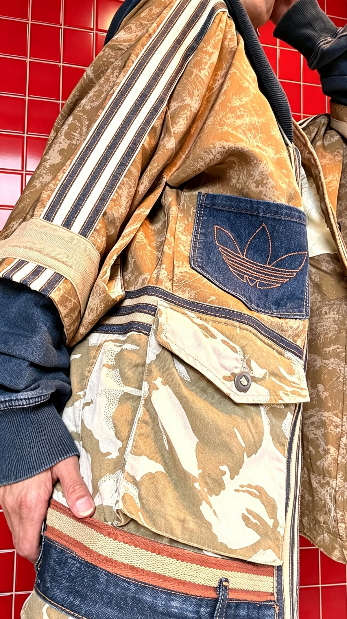 Hooded Denim Haori Kimono with Neutral Camo