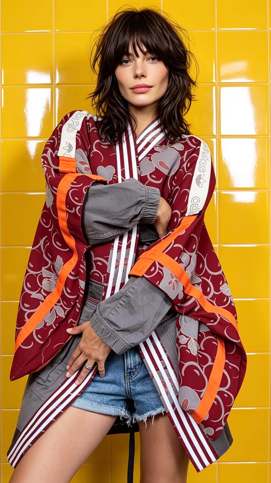 Adidas Reworked Silk Kimono-Burgundy/orange/grey