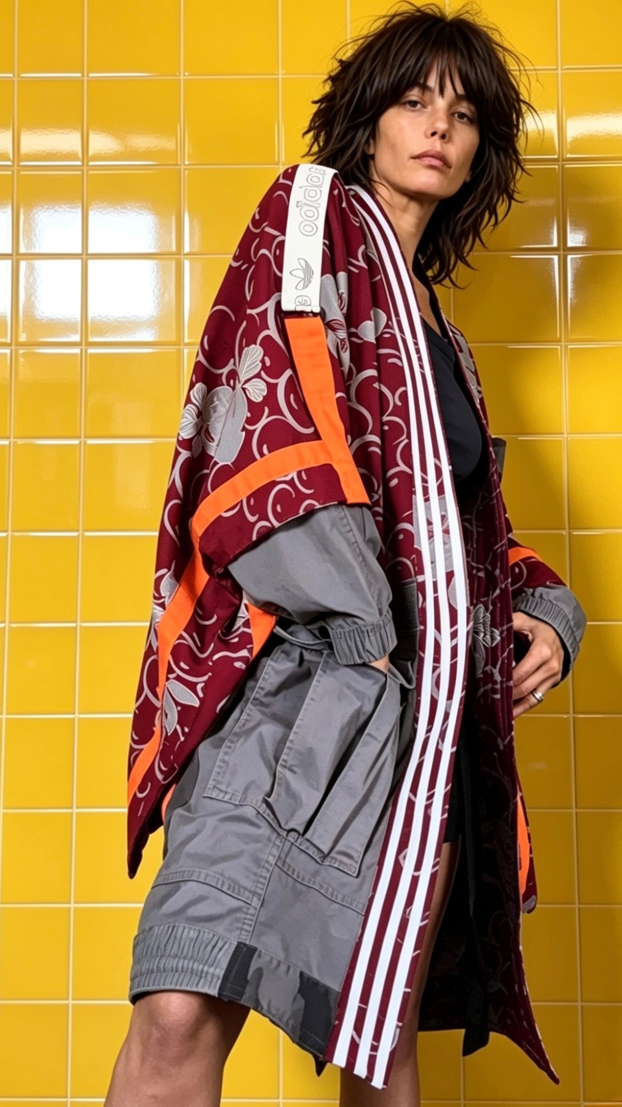 Adidas Reworked Silk Kimono-Burgundy/orange/grey