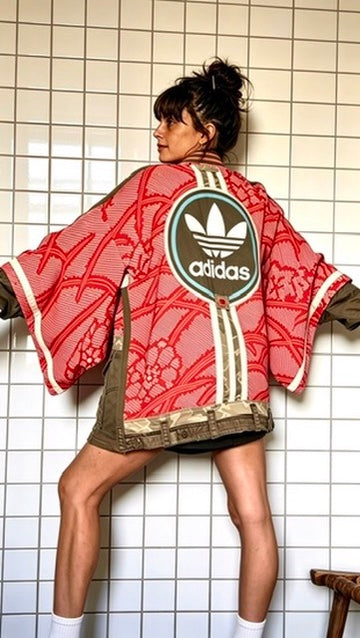 Red & Khaki Kimono silk