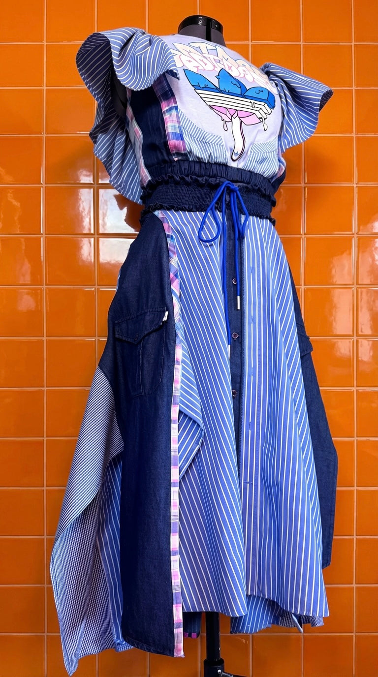 Reworked Adidas Co-Ord Set — Upcycled Streetwear Outfit, Tie Back Top & Patchwork Skirt, Festival Summer Two Piece