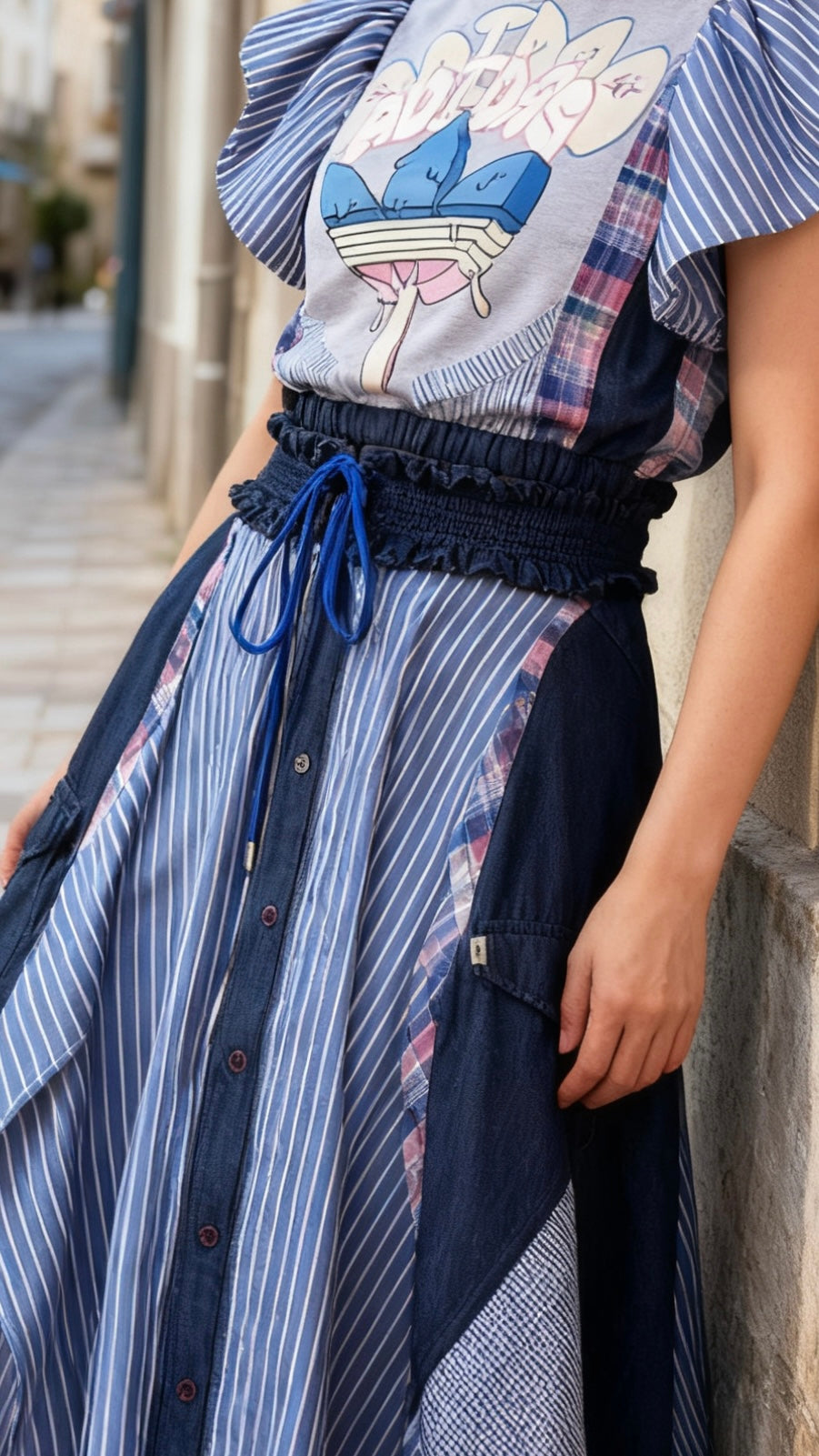Reworked Adidas Co-Ord Set — Upcycled Streetwear Outfit, Tie Back Top & Patchwork Skirt, Festival Summer Two Piece