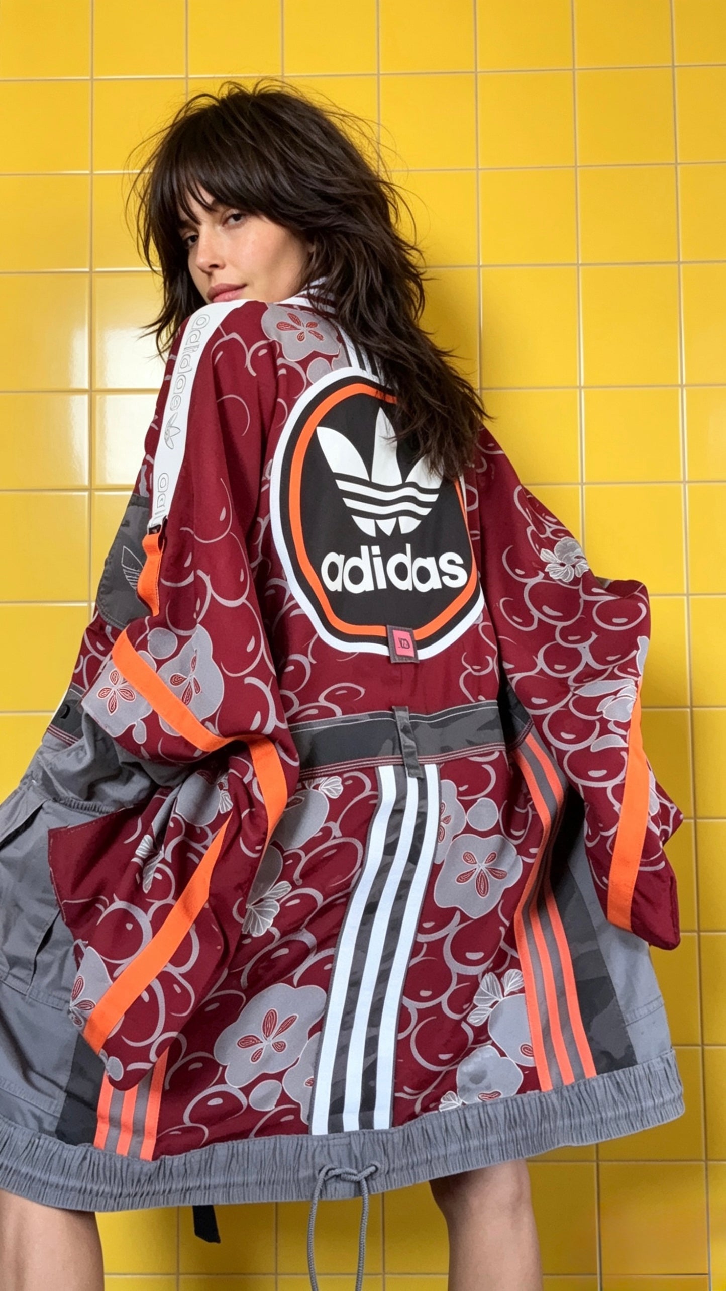 Adidas Reworked Silk Kimono-Burgundy/orange/grey