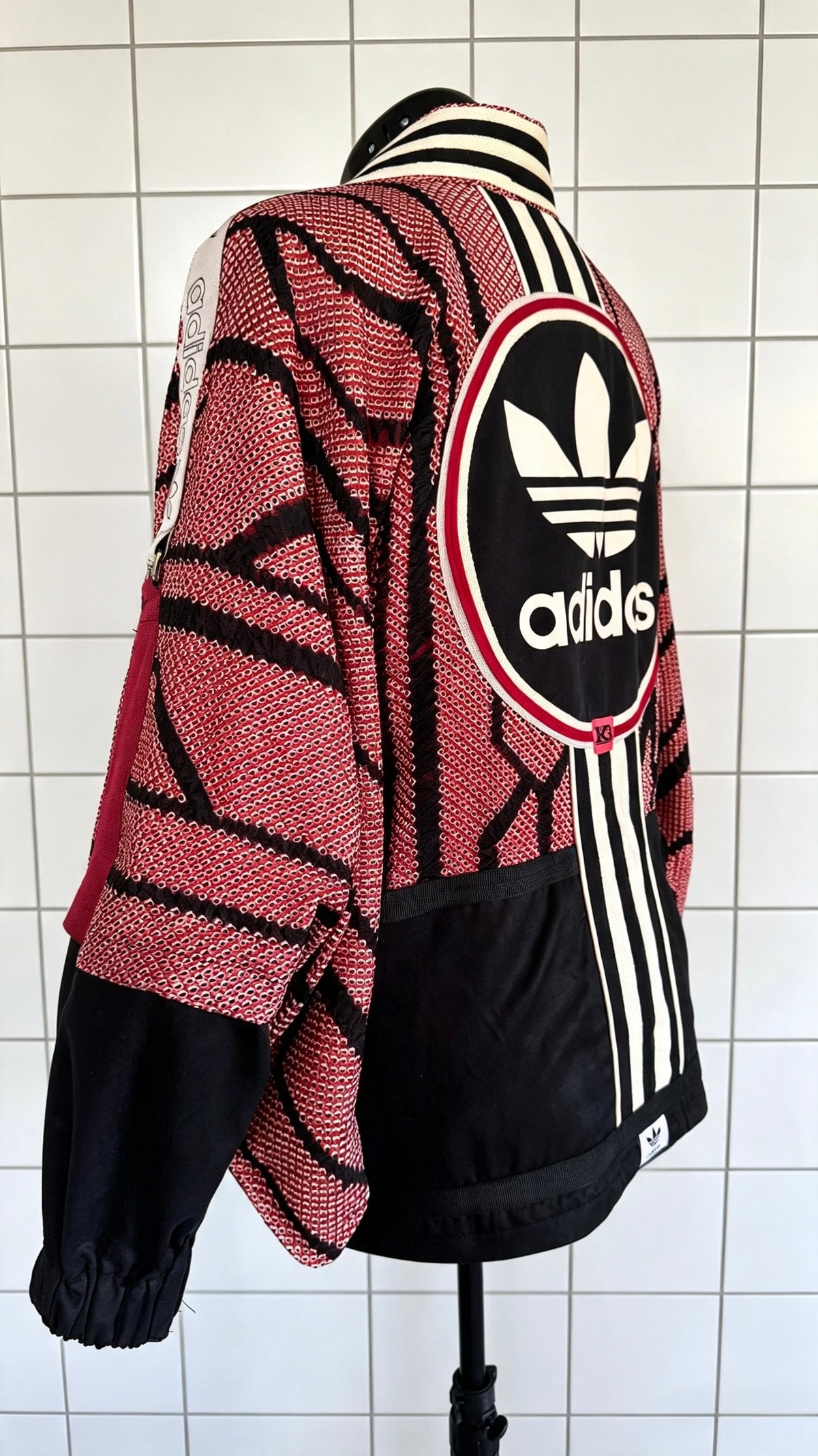 Red, Black &amp; Ivory Haori Kimono with Black Cargo Detailing
