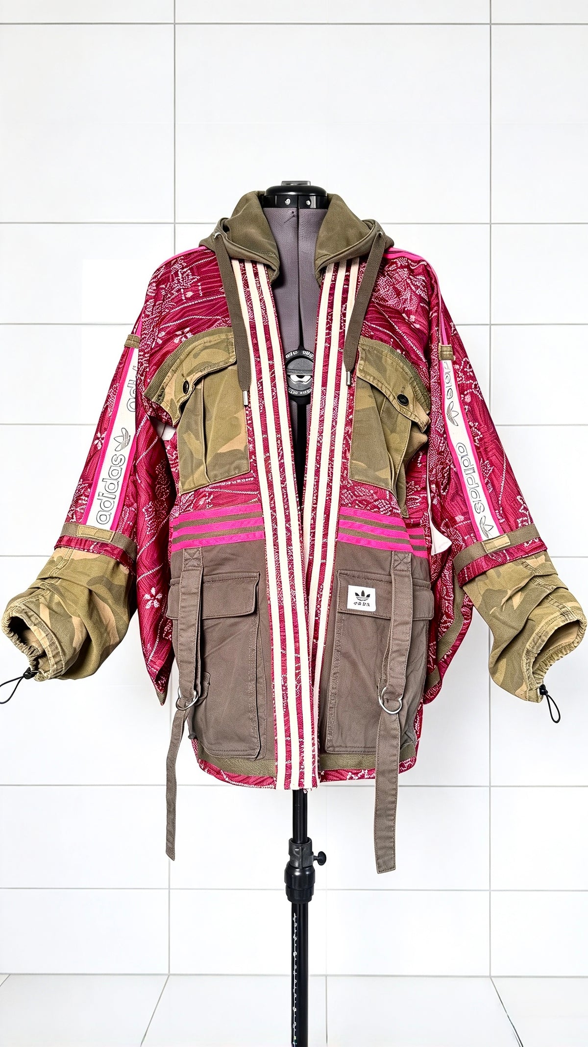 Burgundy Kimono Adidas logo - khaki hooded
