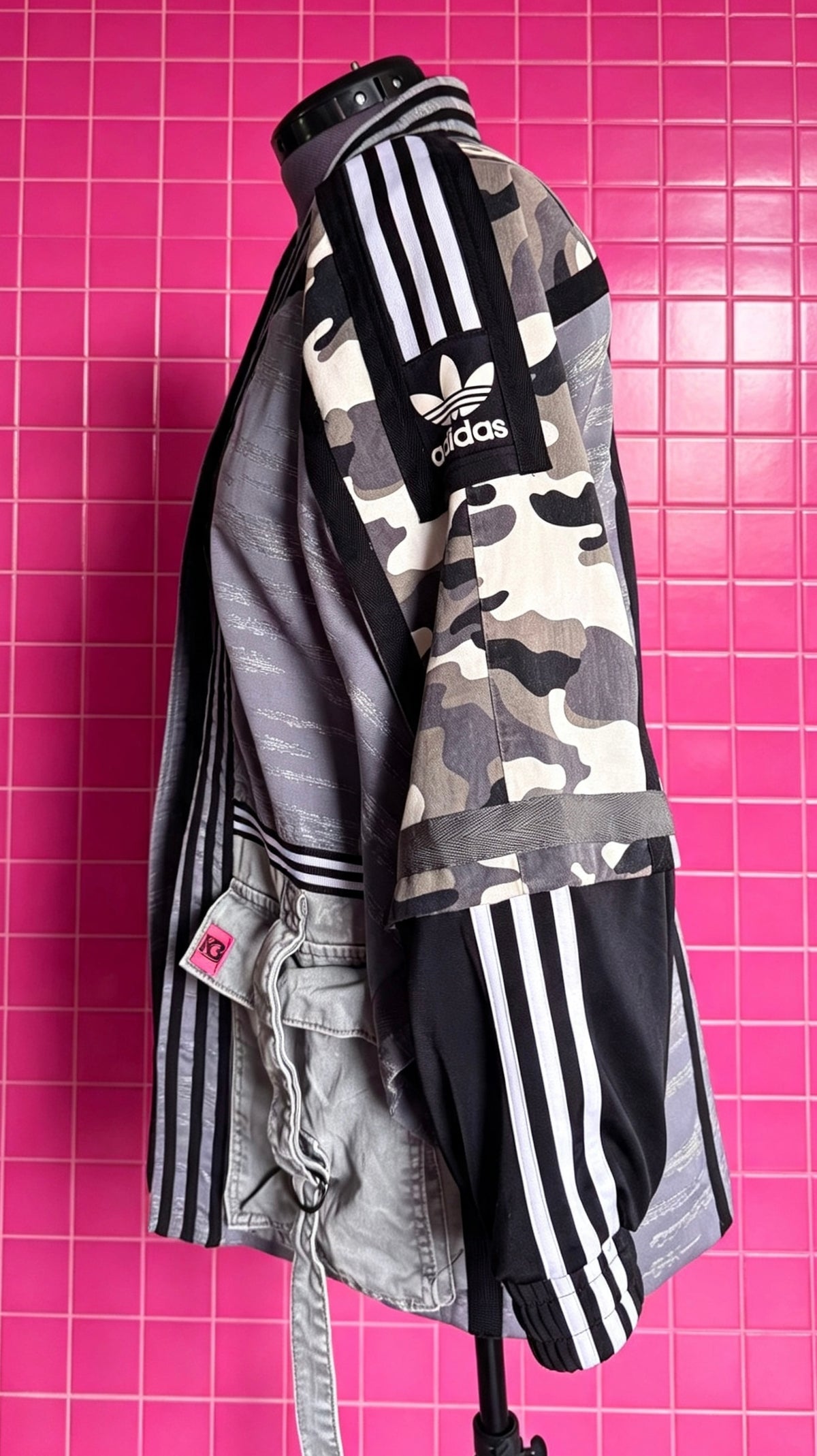 Blue/Grey, Black, White &amp; Grey Haori Kimono with Grey Cargo Detailing