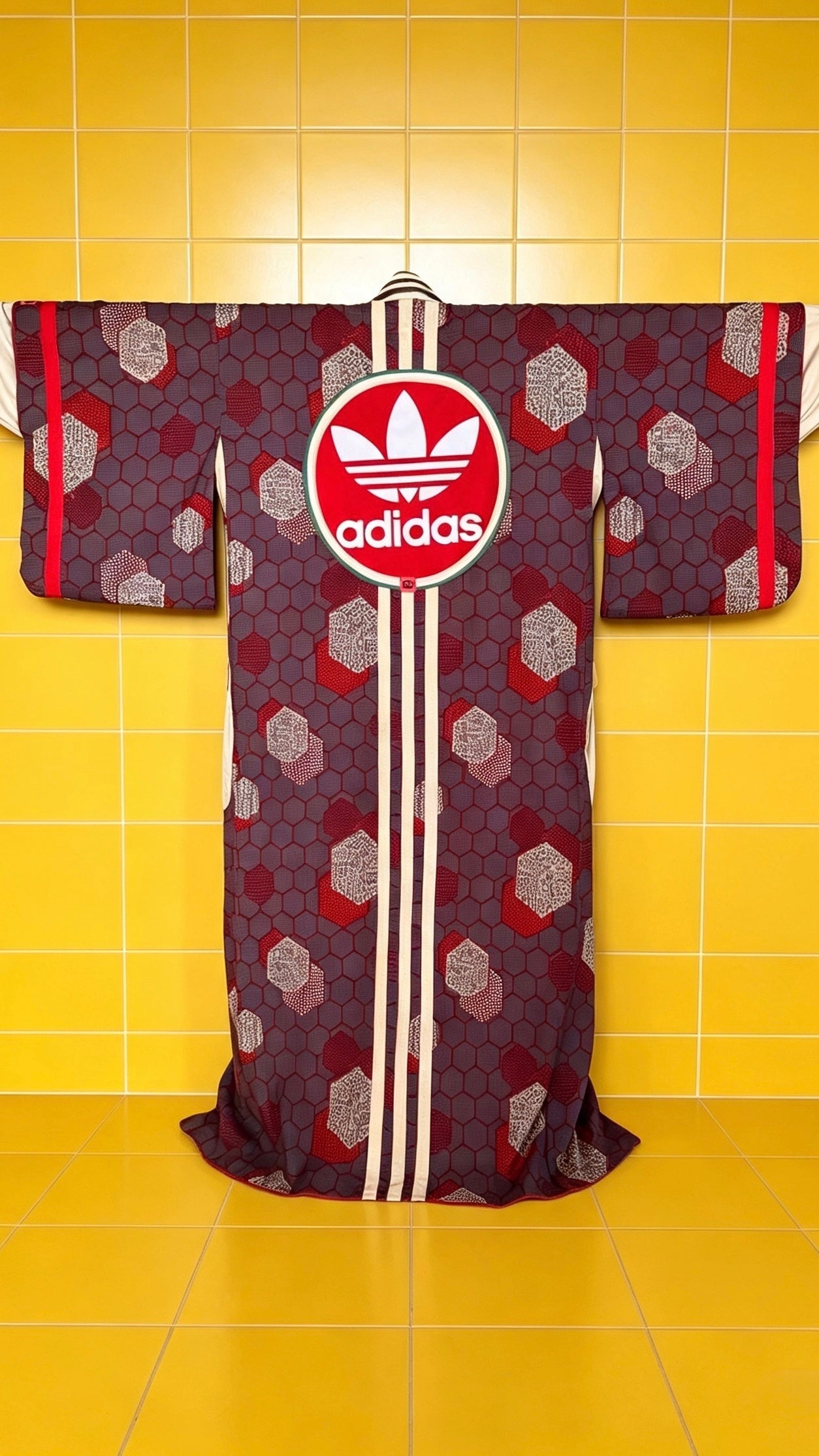Longline Adidas Statement Kimono hex patch print red logo