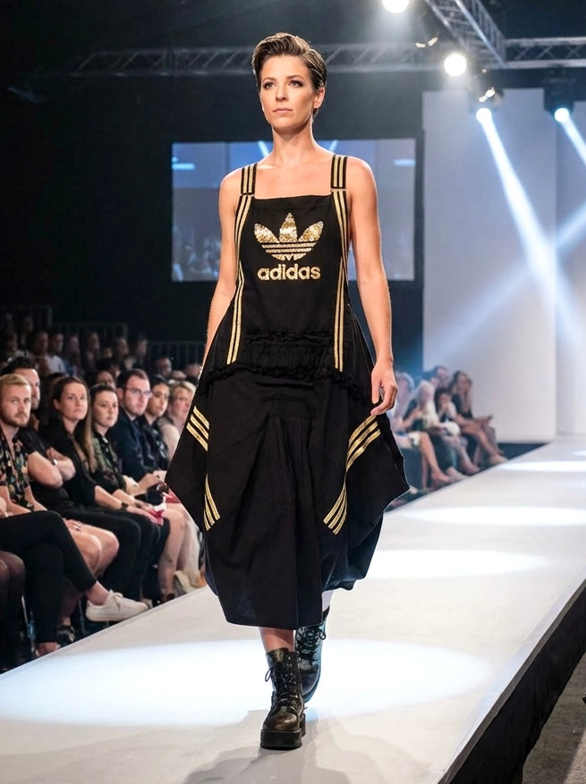 Adidas sport dress, gold sequin, black jersey