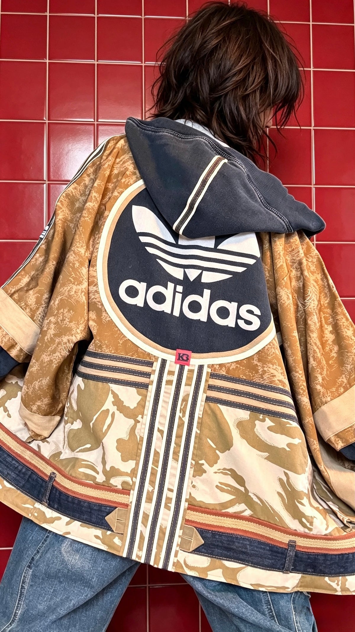 Hooded Denim Haori Kimono with Neutral Camo