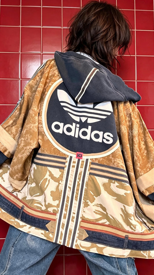 Hooded Denim Haori Kimono with Neutral Camo