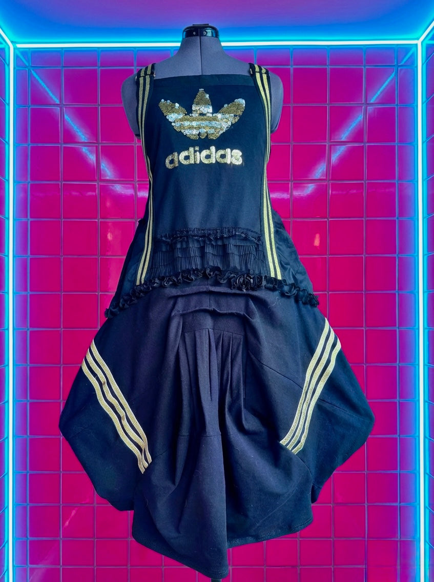 Adidas sport dress, gold sequin, black jersey