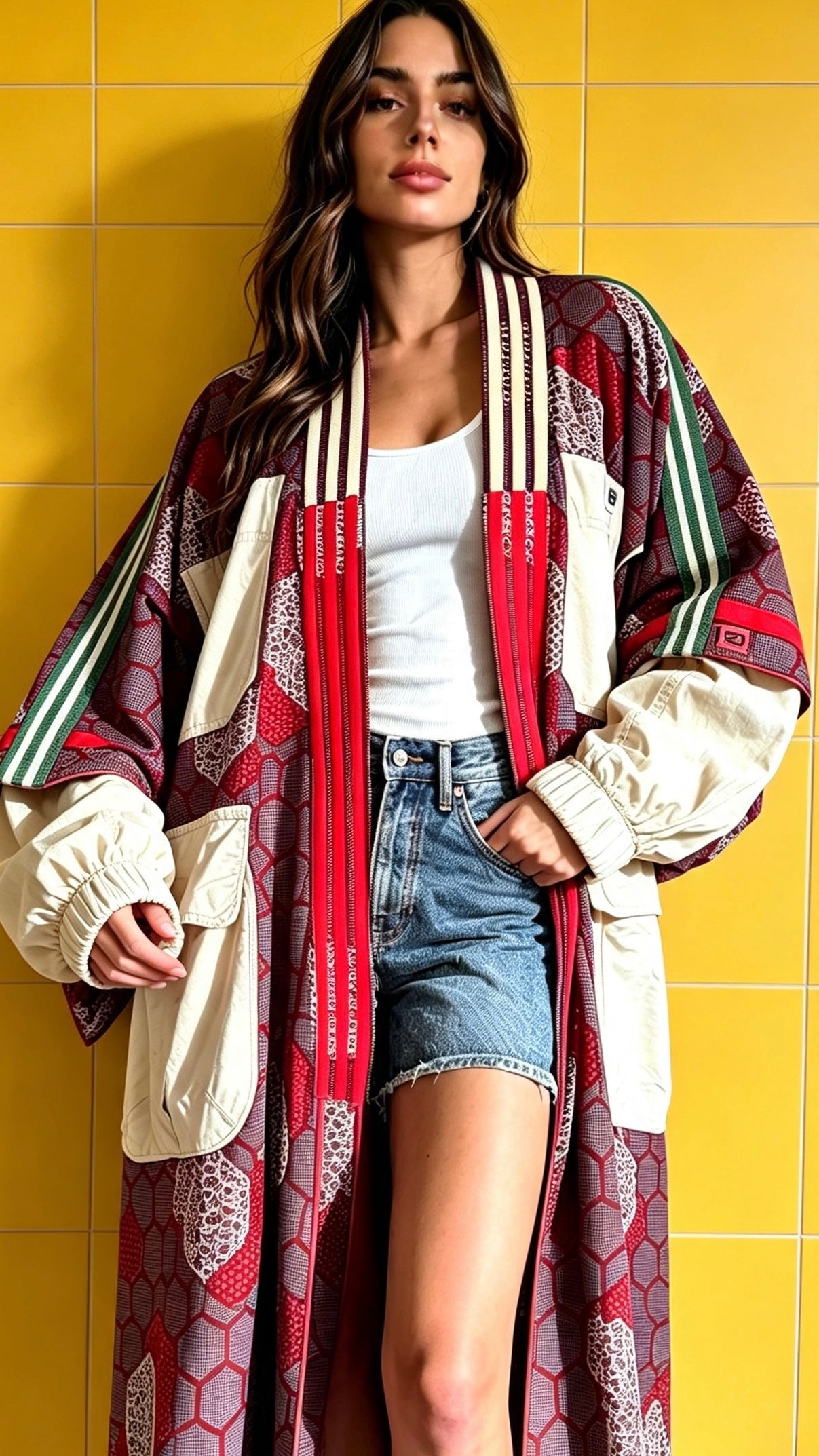 Longline Adidas Statement Kimono hex patch print red logo