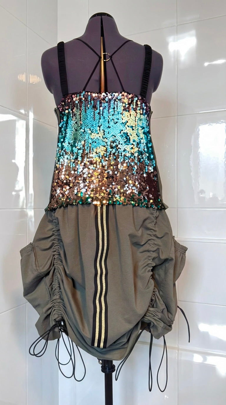 Adidas Reworked Sequin &amp; Jersey Dress | Adjustable Length | Statement Sustainable Fashion