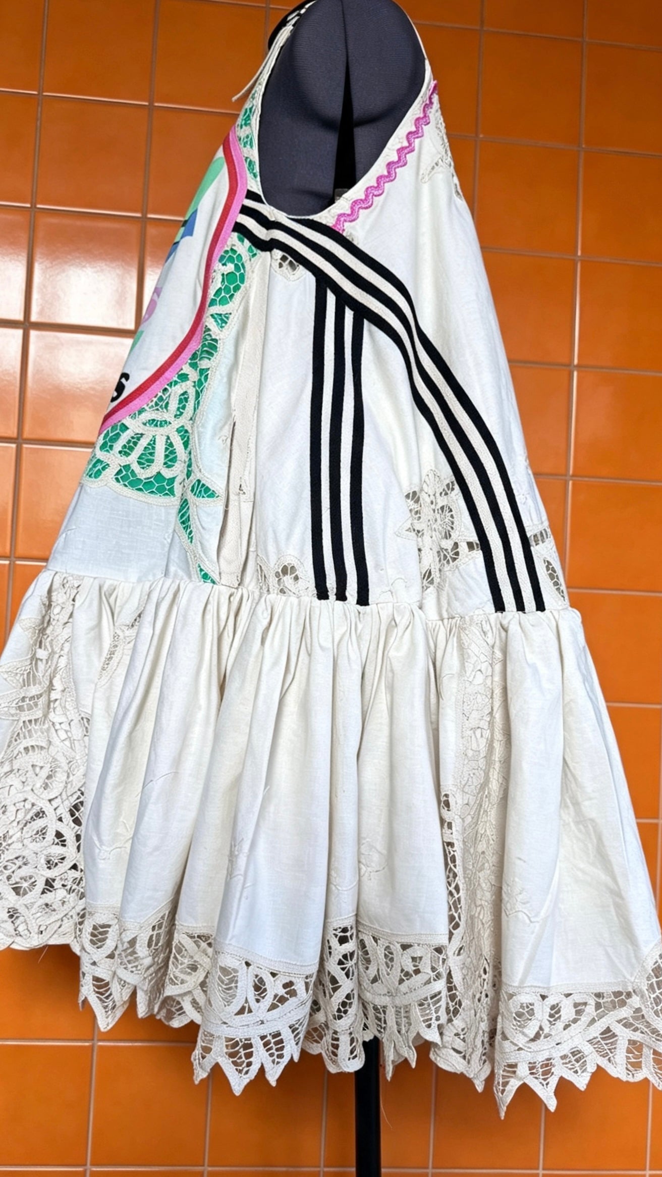 Handmade Vintage Tablecloth Swing Dress | Adjustable Straps | Pockets | Size 12 / Medium