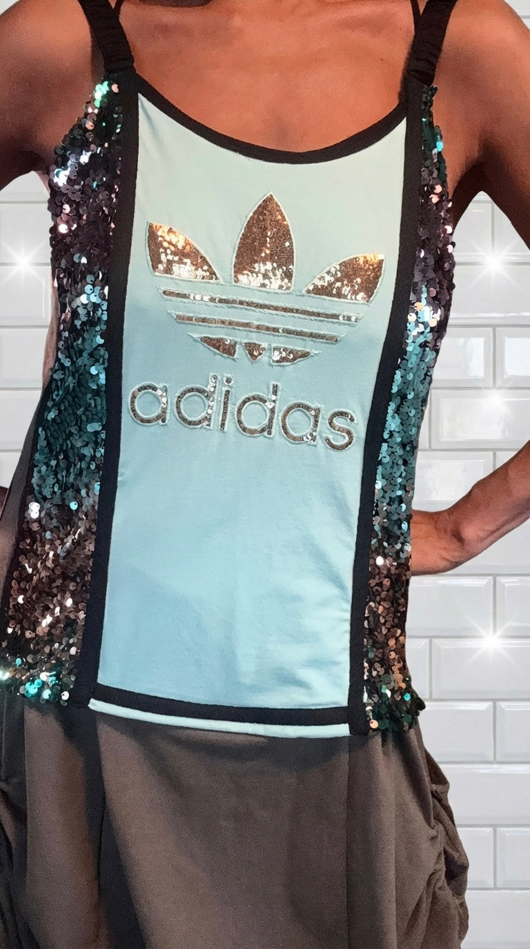 Adidas Reworked Sequin &amp; Jersey Dress | Adjustable Length | Statement Sustainable Fashion