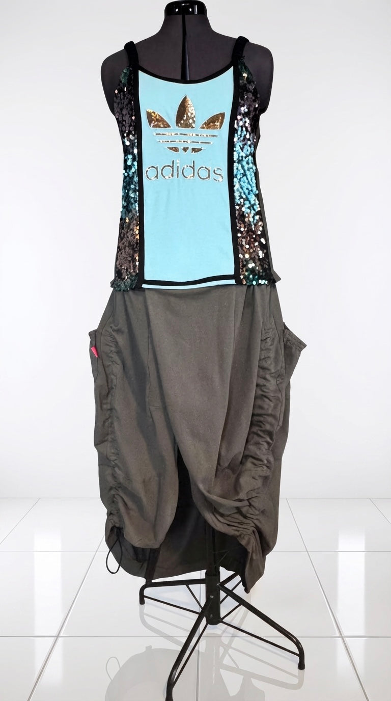 Adidas Reworked Sequin &amp; Jersey Dress | Adjustable Length | Statement Sustainable Fashion