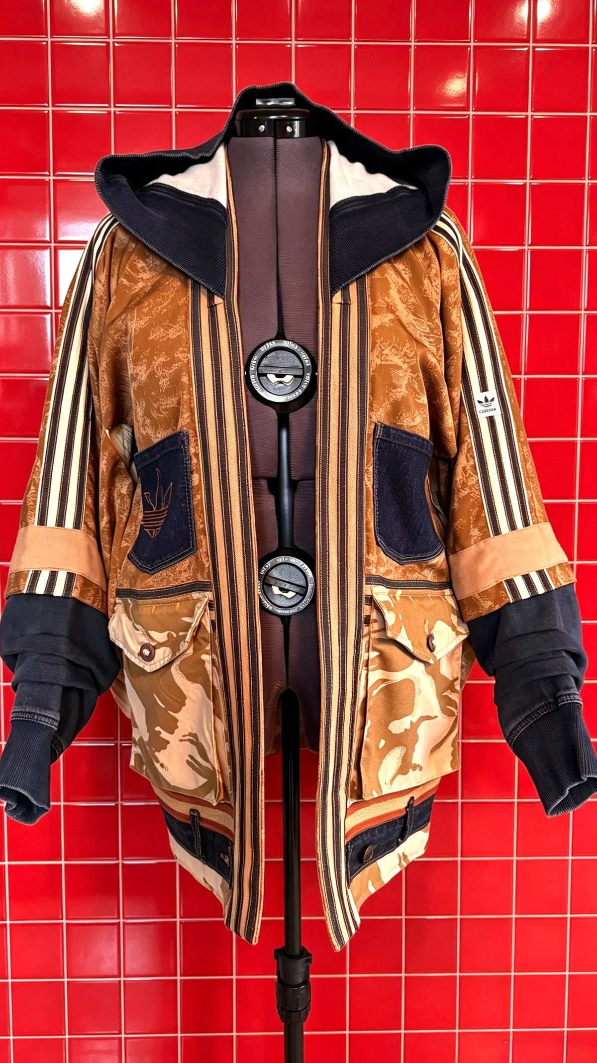 Hooded Denim Haori Kimono with Neutral Camo