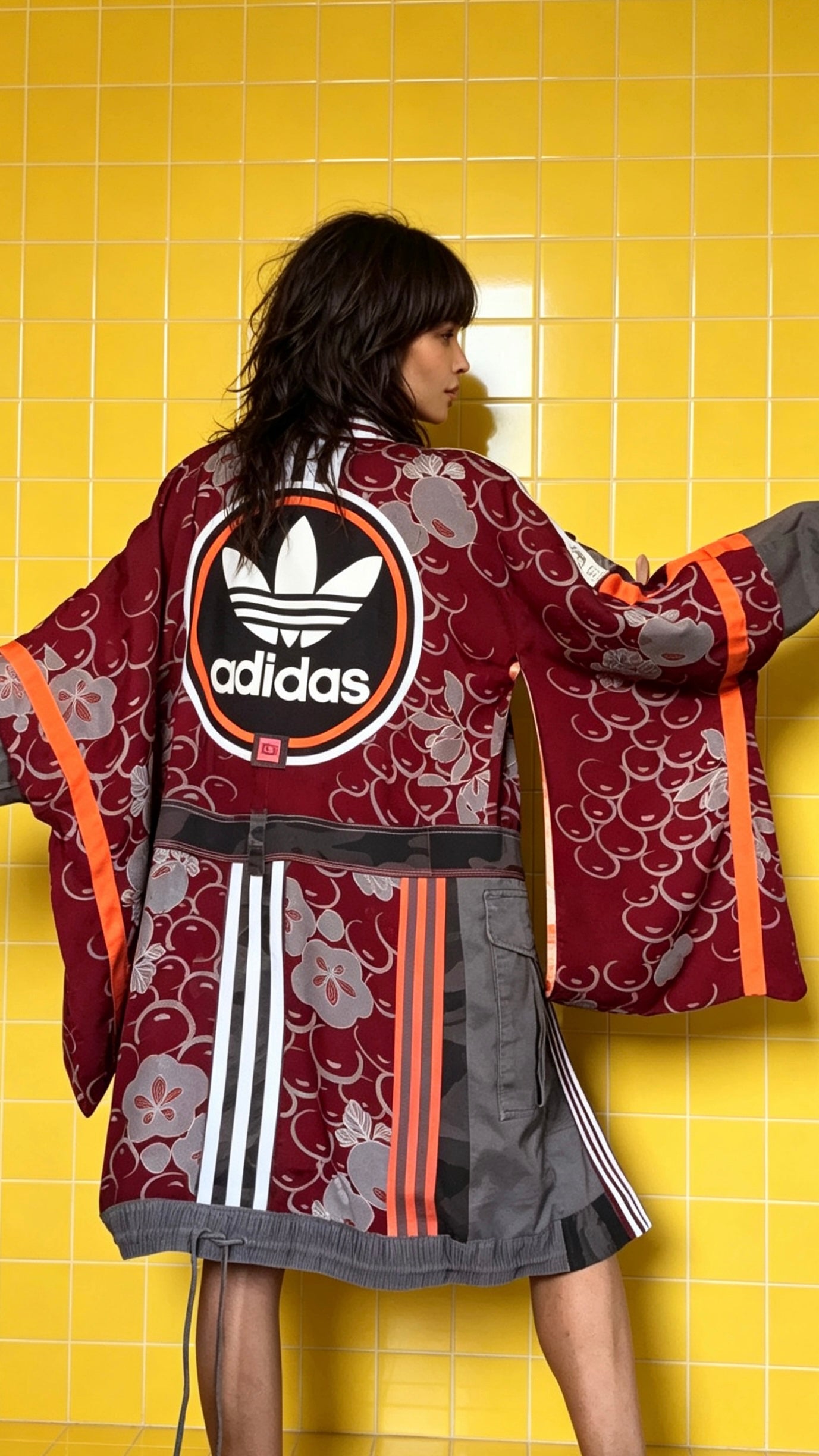 Adidas Reworked Silk Kimono-Burgundy/orange/grey
